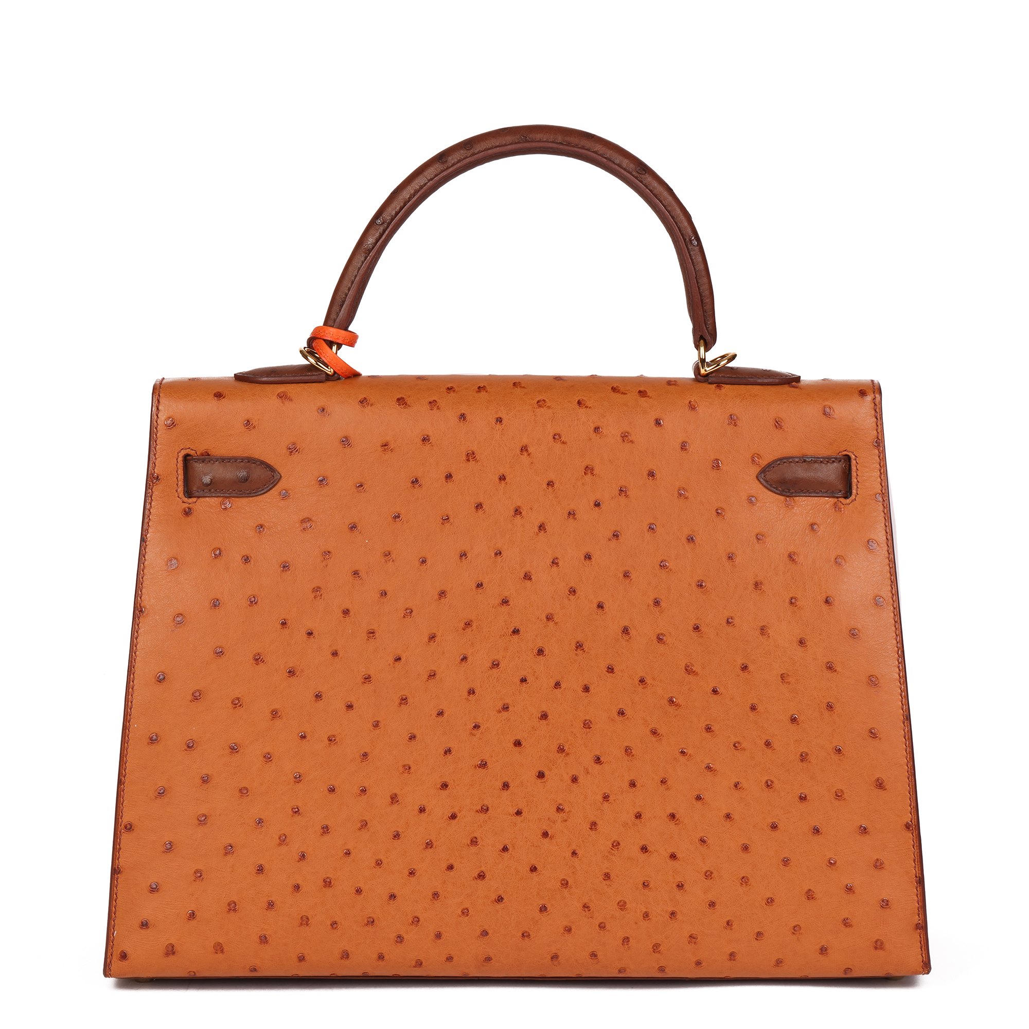 Hermès Tangerine, Cognac & Etrusque Ostrich Leather HSS Special Order Kelly 35cm Sellier