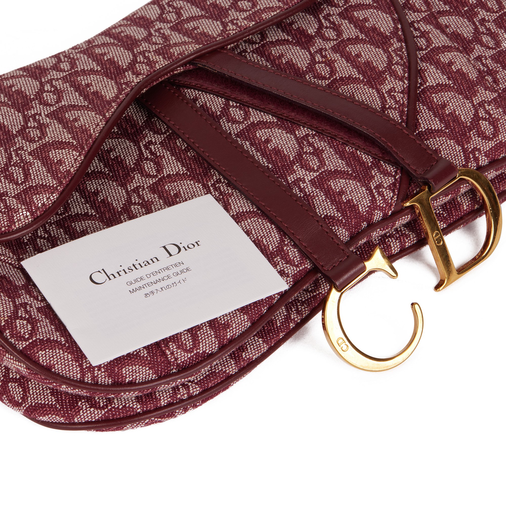 Christian Dior Bordeaux Monogram Canvas & Calfskin Leather Vintage Double Saddle Bag