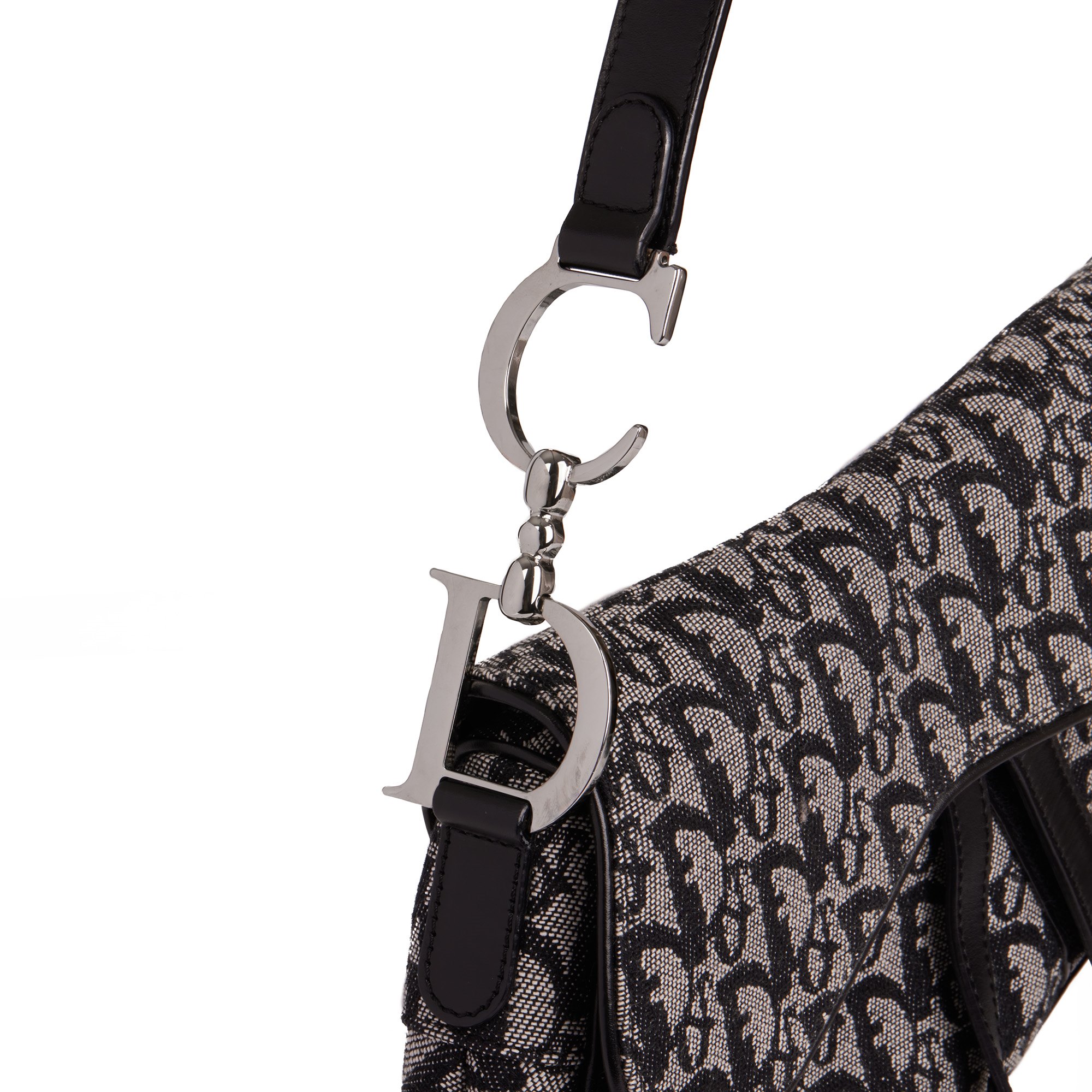 Christian Dior Black Monogram Canvas & Calfskin Leather Vintage Saddle Bag