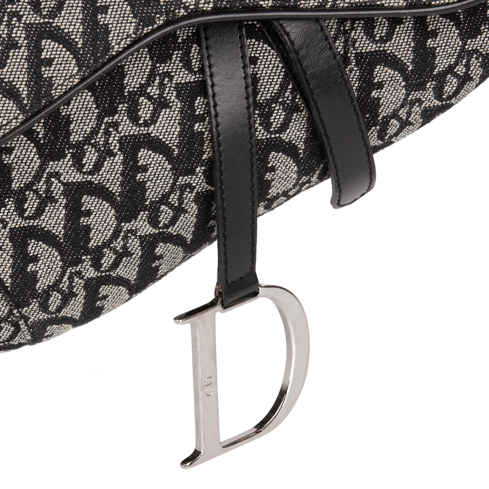 Christian Dior Black Monogram Canvas & Calfskin Leather Vintage Saddle Bag