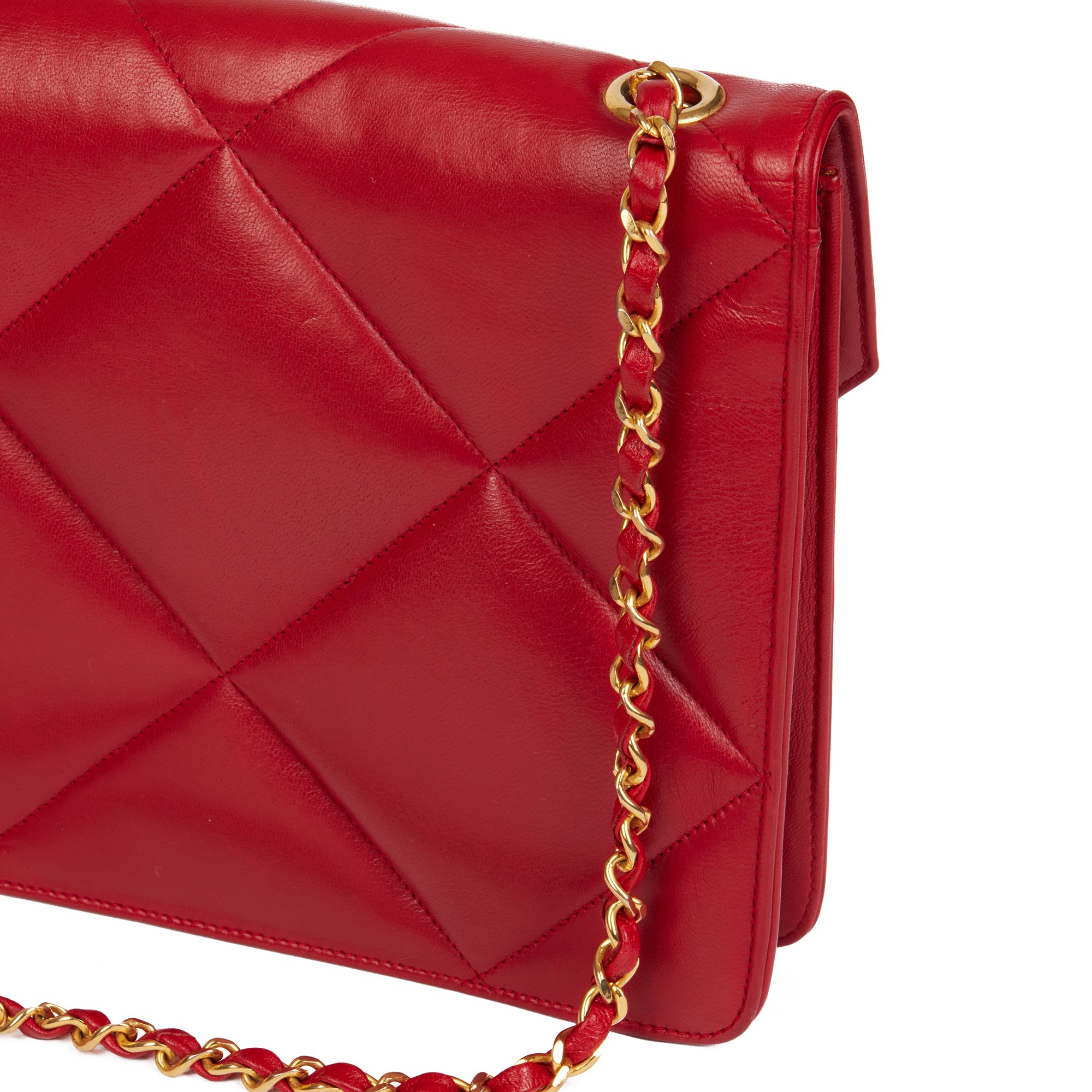 Chanel Red Quilted Lambskin Vintage Classic Single Flap Bag