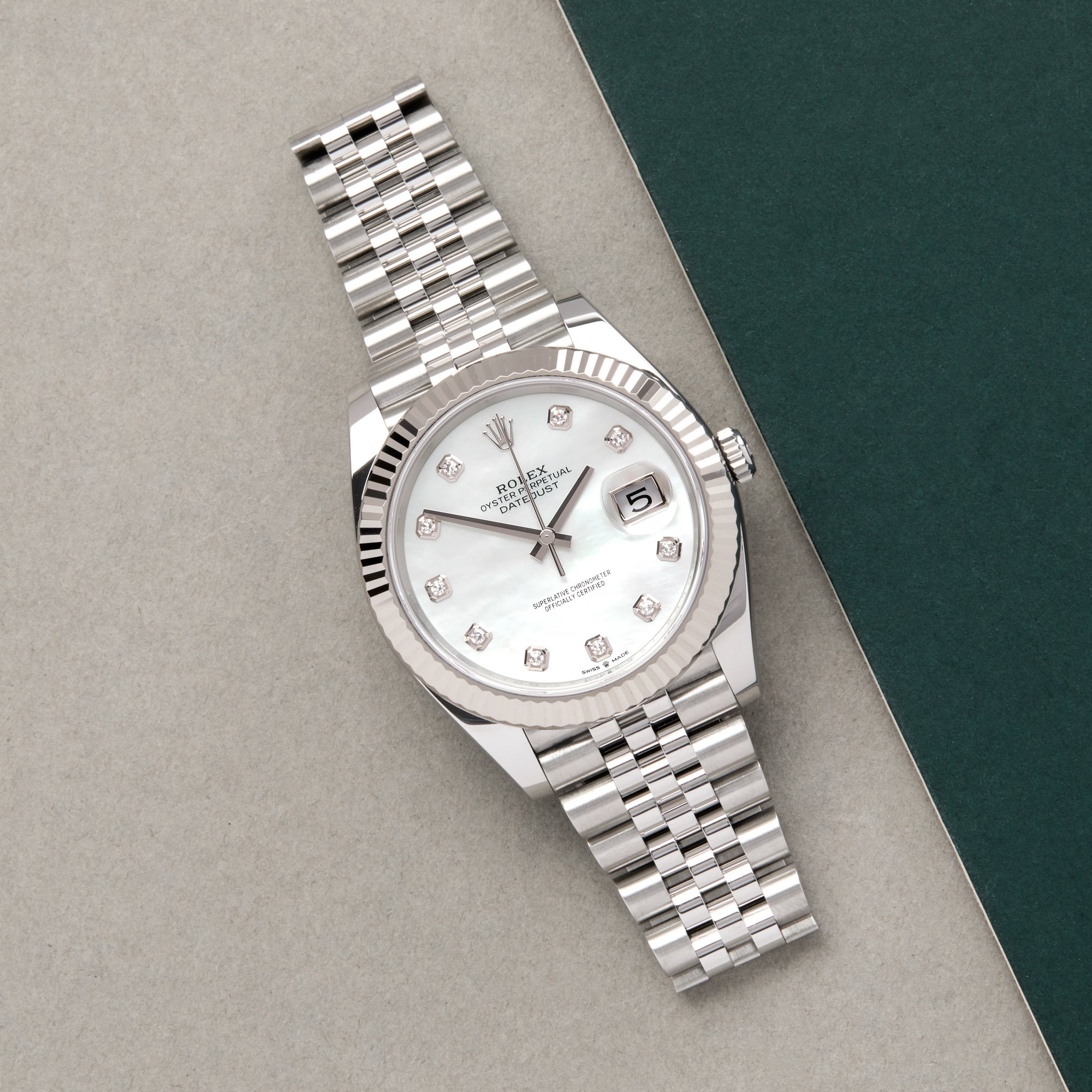 Rolex Datejust 41 Mother of Pearl Diamond Dot 18K White Gold & Stainless Steel 126334