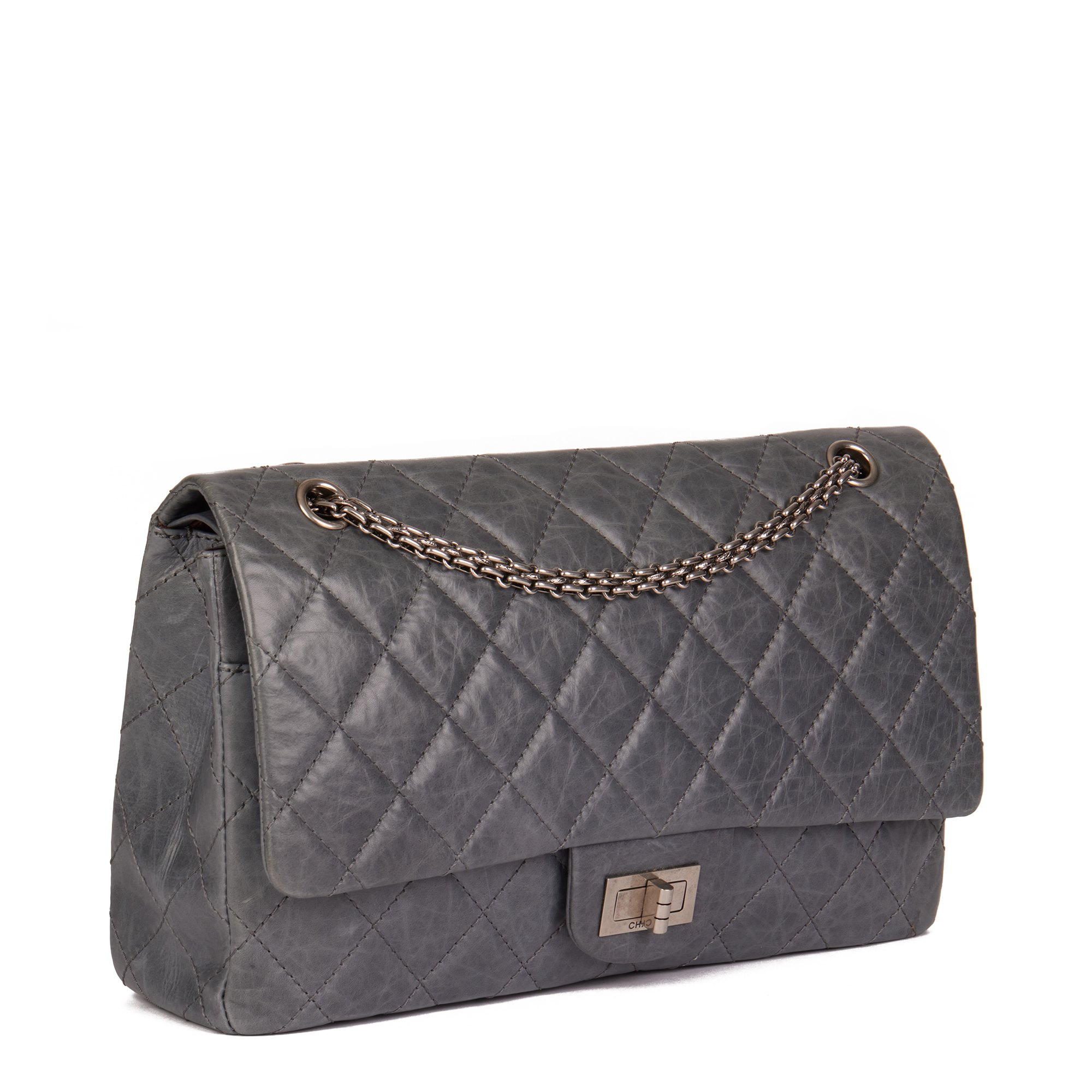 Chanel Grey Quilted Aged Calfskin Leather 2005 50th Anniversary Edition 227 2.55 Reissue Double Flap Bag