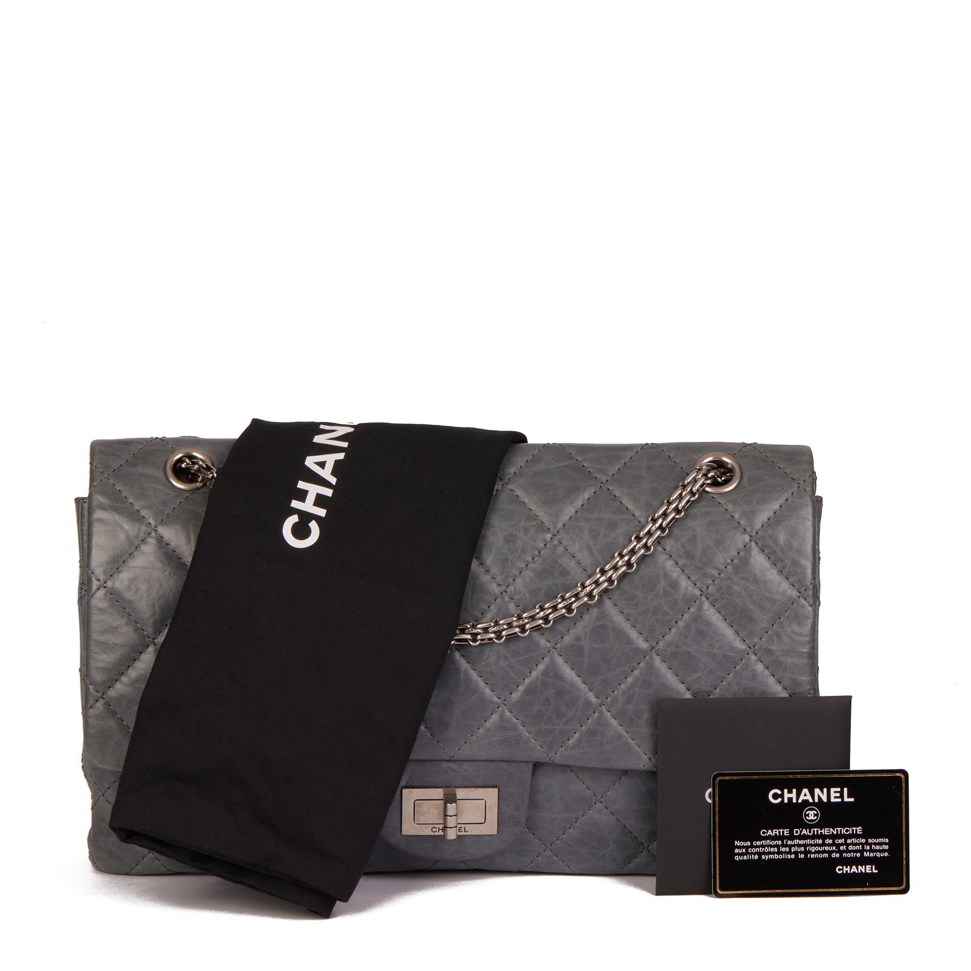 Chanel Grey Quilted Aged Calfskin Leather 2005 50th Anniversary Edition 227 2.55 Reissue Double Flap Bag
