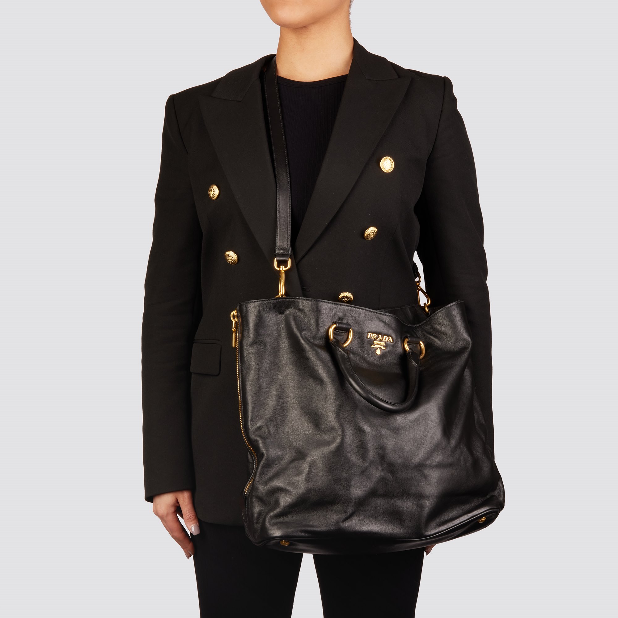 Prada Black Soft Calf Leather Tote Bag