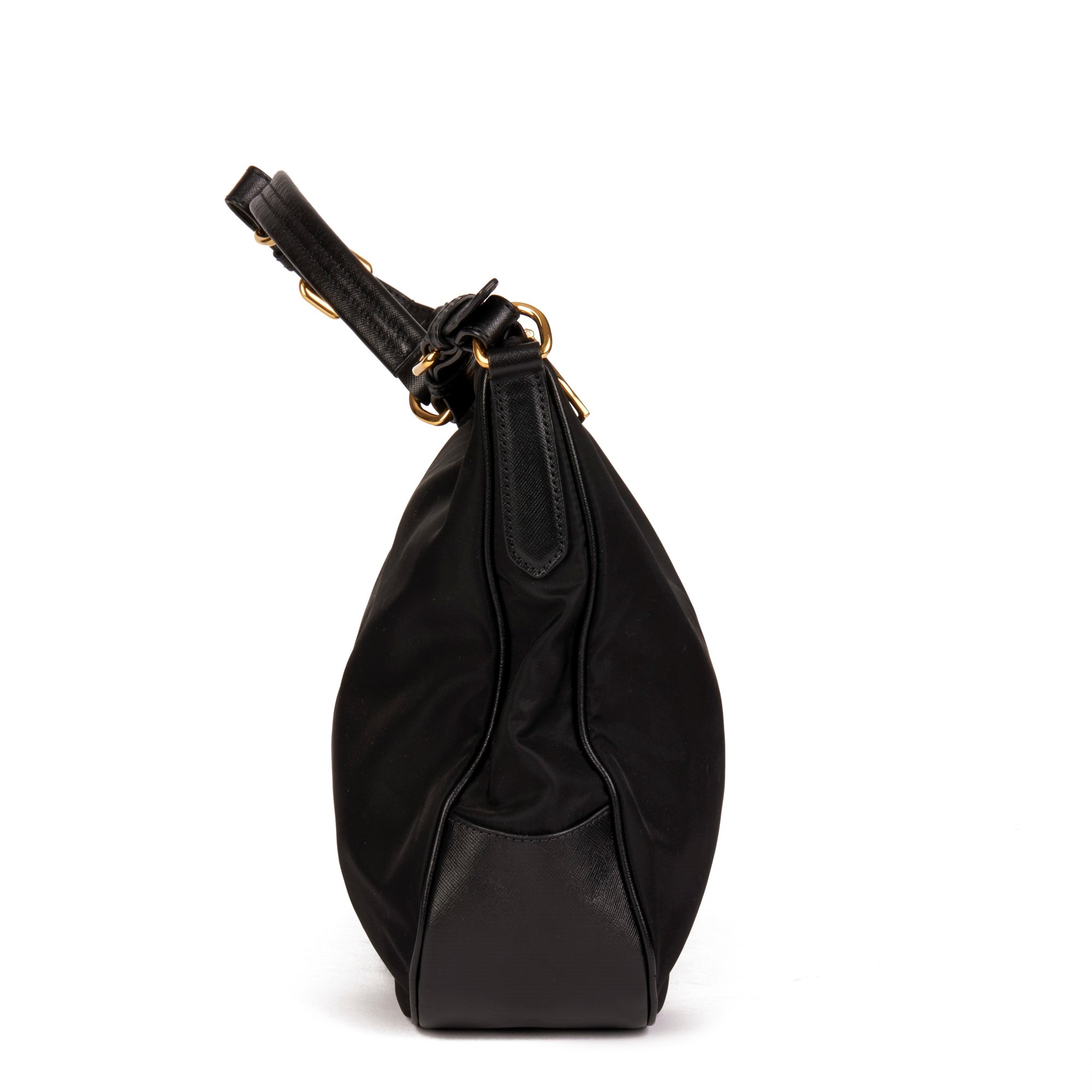 Prada Black Nylon & Black Saffiano Leather Top Handle Bag