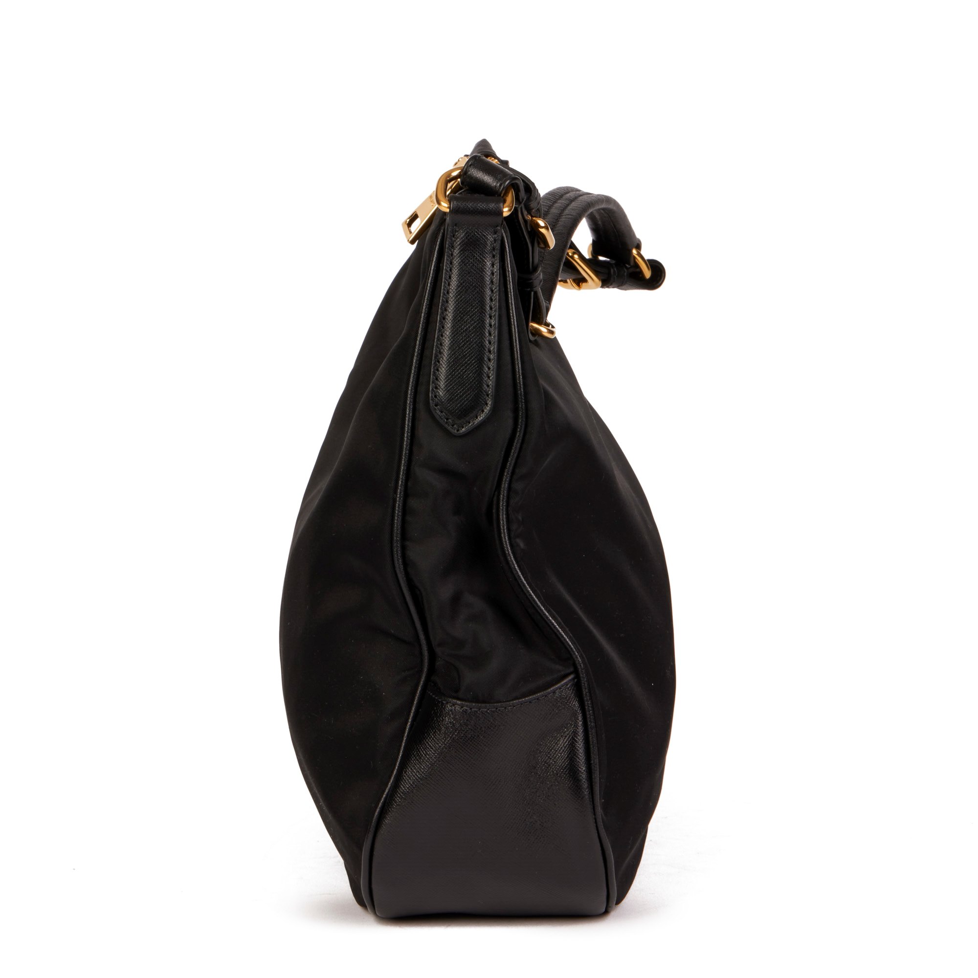 Prada Black Nylon & Black Saffiano Leather Top Handle Bag