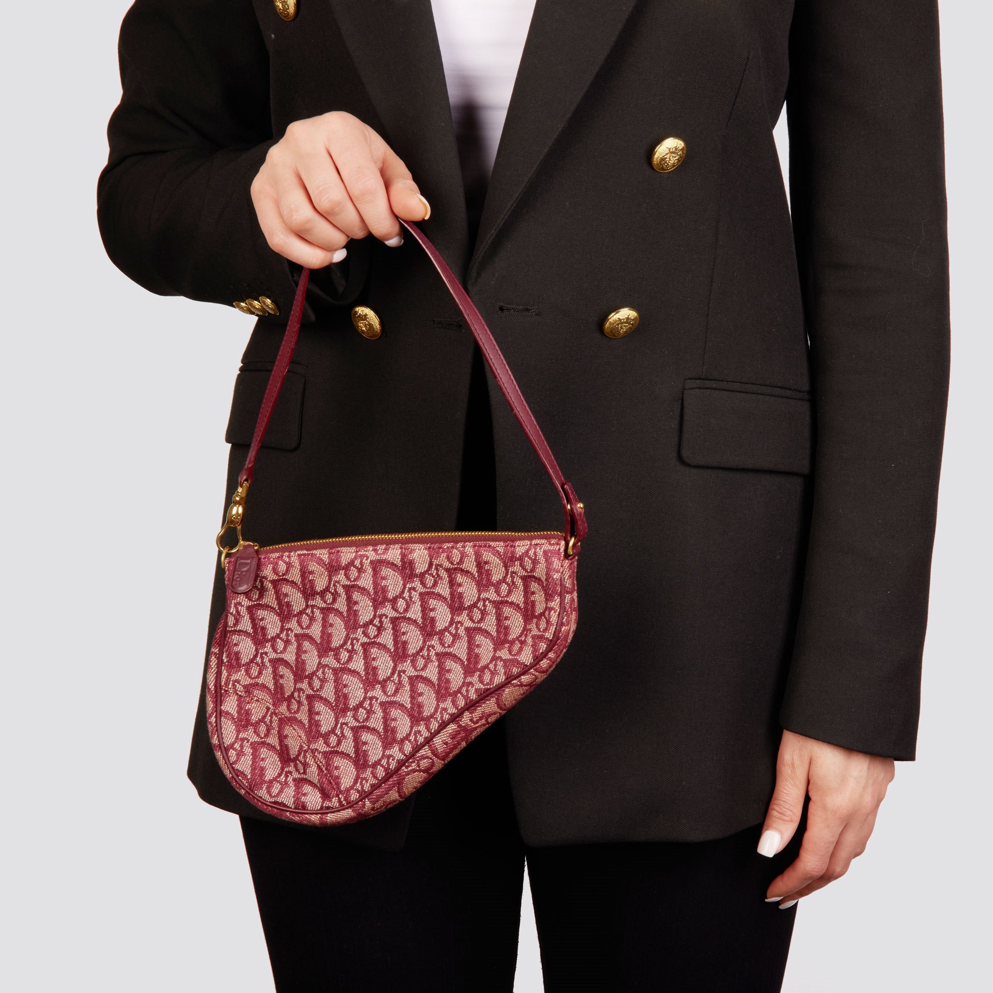 Christian Dior Bordeaux Monogram Canvas & Calfskin Leather Vintage Mini Saddle Bag