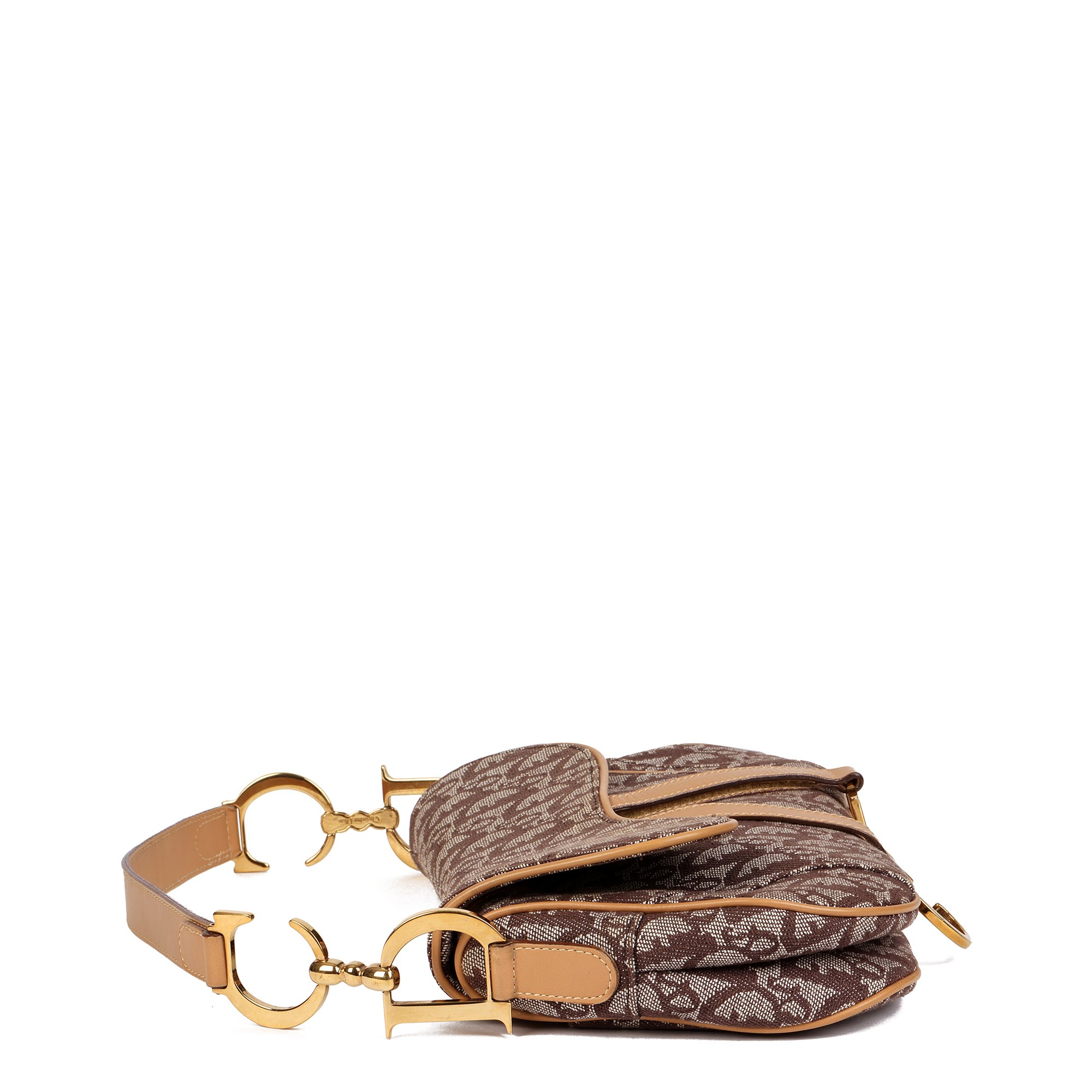 Christian Dior Brown Monogram Canvas & Calfskin Leather Vintage Double Saddle Bag