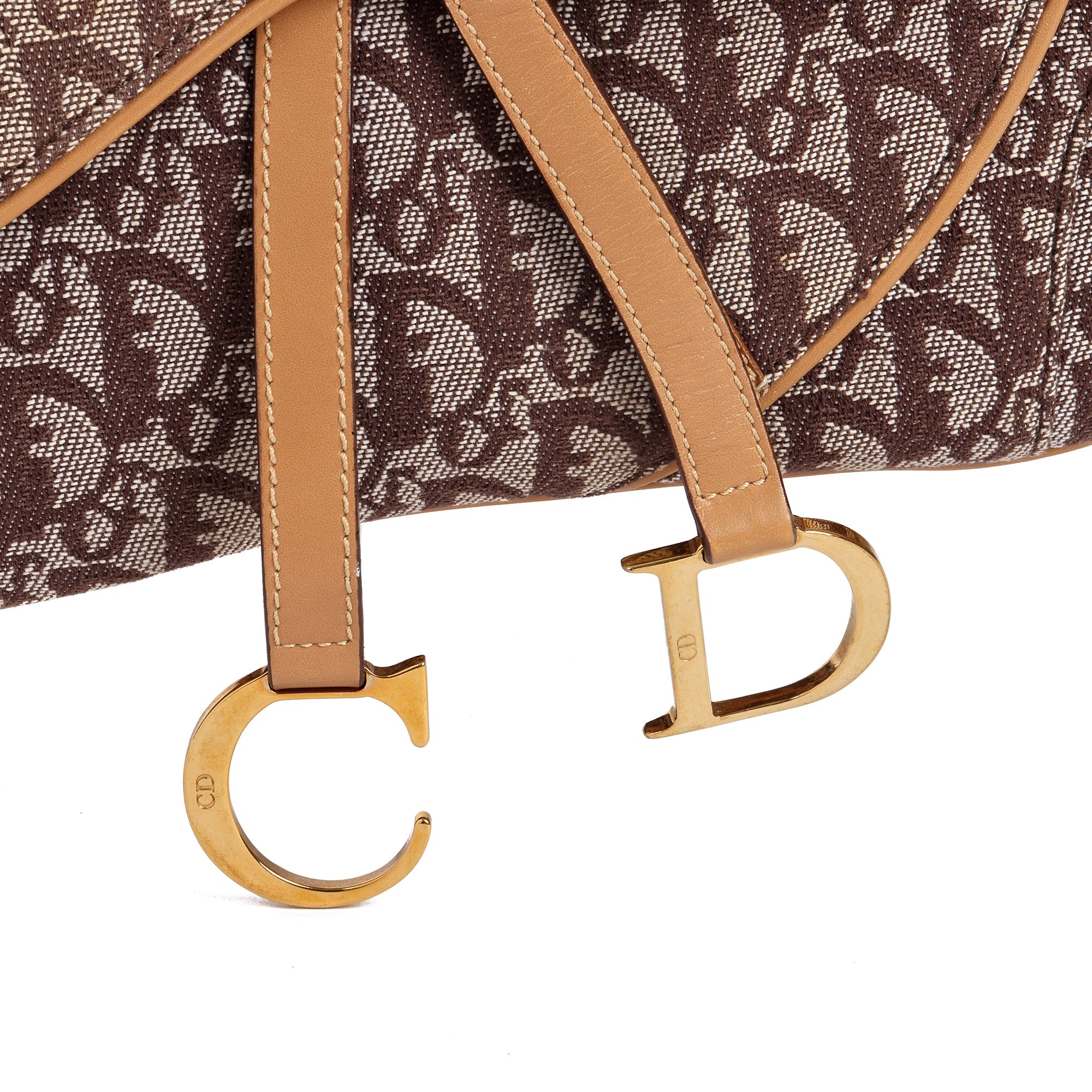 Christian Dior Brown Monogram Canvas & Calfskin Leather Vintage Double Saddle Bag