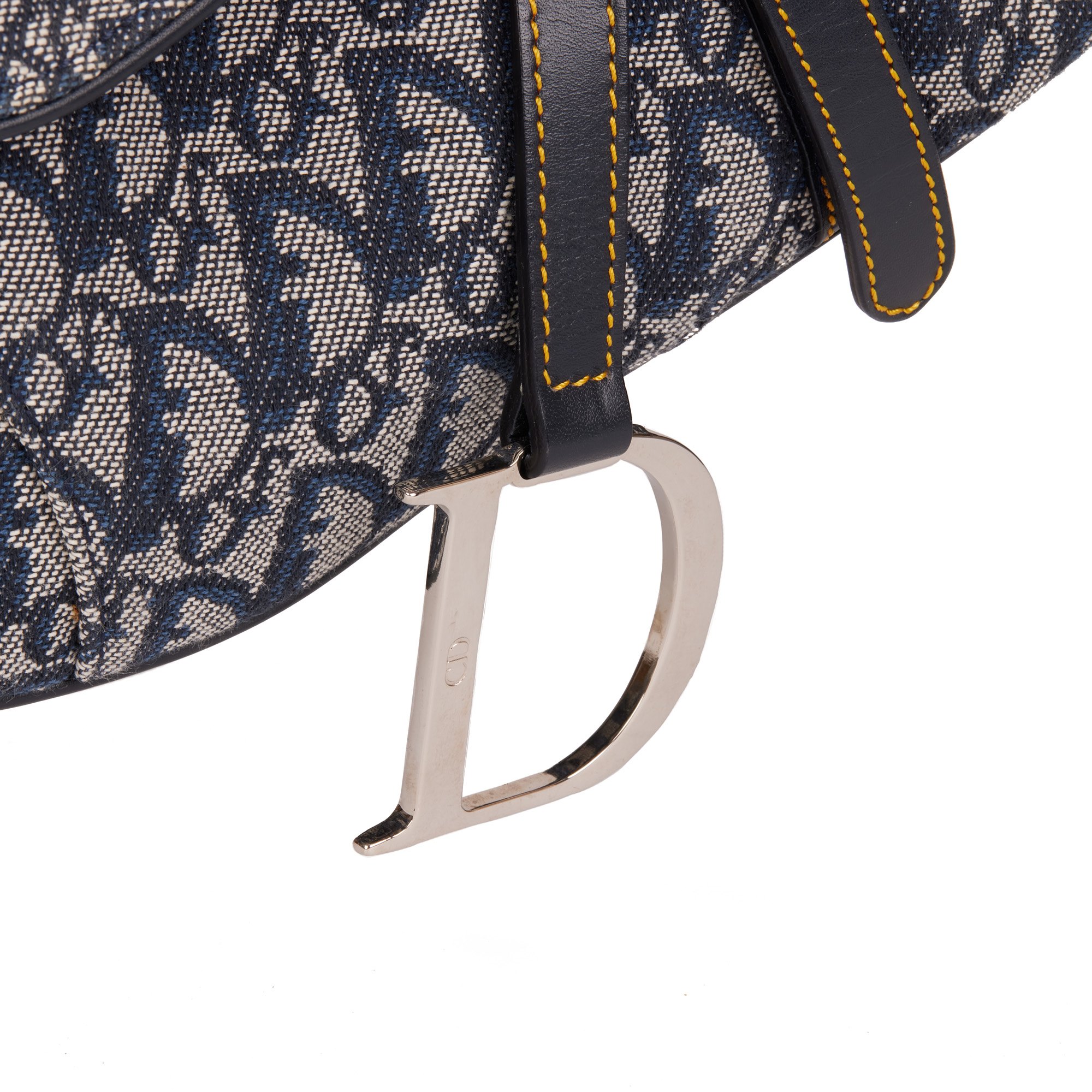 Christian Dior Blue Monogram Canvas & Calfskin Leather Vintage Saddle Bag