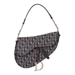 Christian Dior Blue Monogram Canvas & Calfskin Leather Vintage Saddle Bag