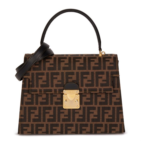 Fendi Brown Zucca Canvas & Calfskin Leather Vintage Top Handle Shoulder Bag