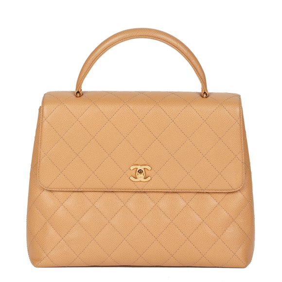 Chanel Beige Quilted Caviar Leather Vintage Classic Kelly