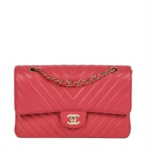 Chanel Pink Chevron Quilted Lambskin Medium Classic Double Flap Bag