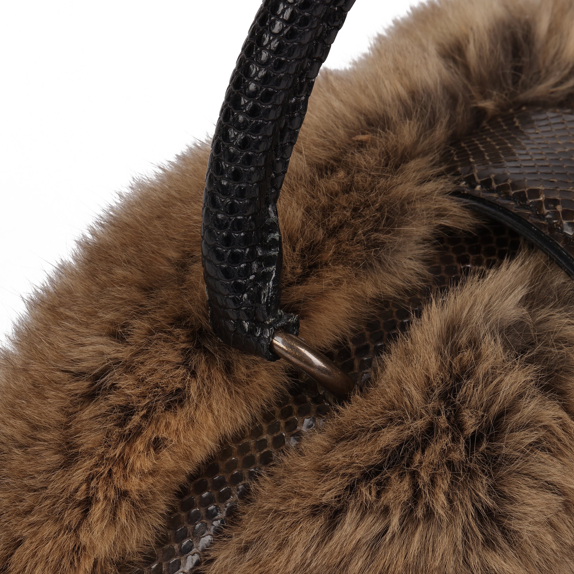 Louis Vuitton Black Denim, Chinchilla Fur, Lizard & Python Leather Trim Demi Lune MM