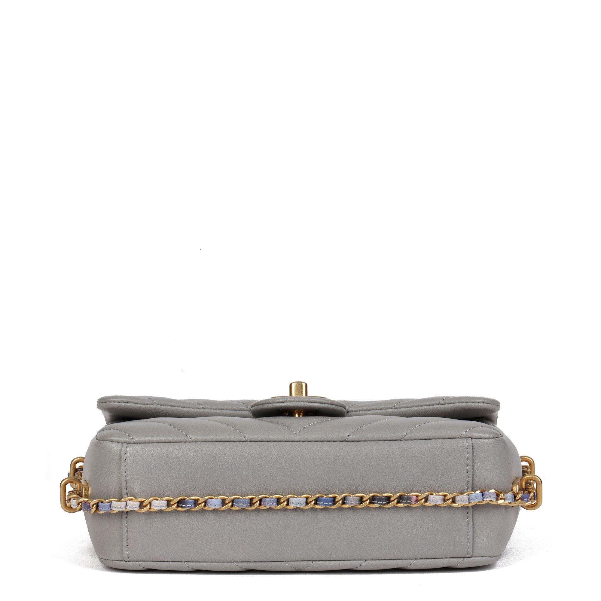 Chanel Grey Chevron Quilted Lambskin Chain Around Mini Rectangular Flap Bag