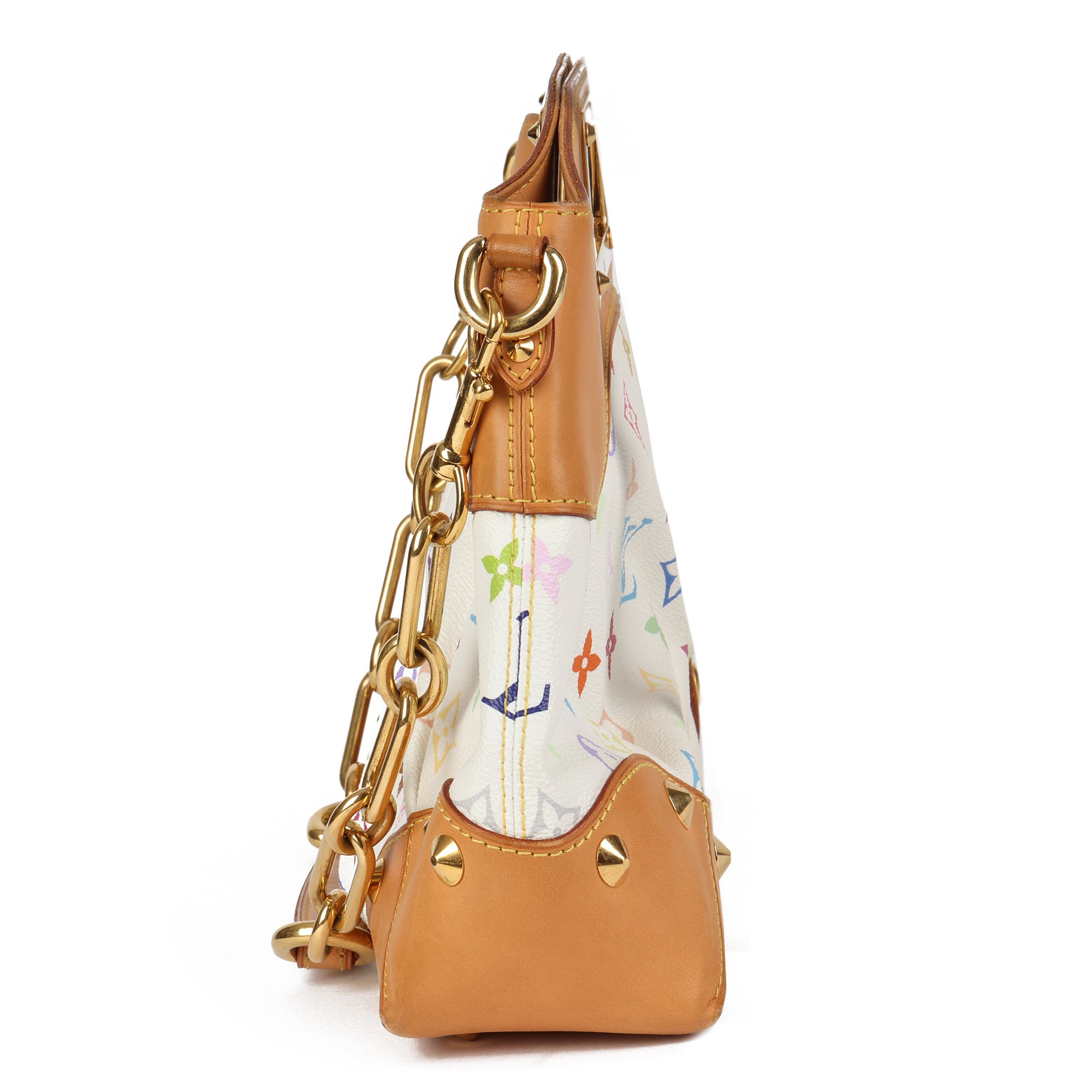 Louis Vuitton x Takashi Murakami White Multicolore Monogram Coated Canvas & Studded Vachetta Leather Judy MM