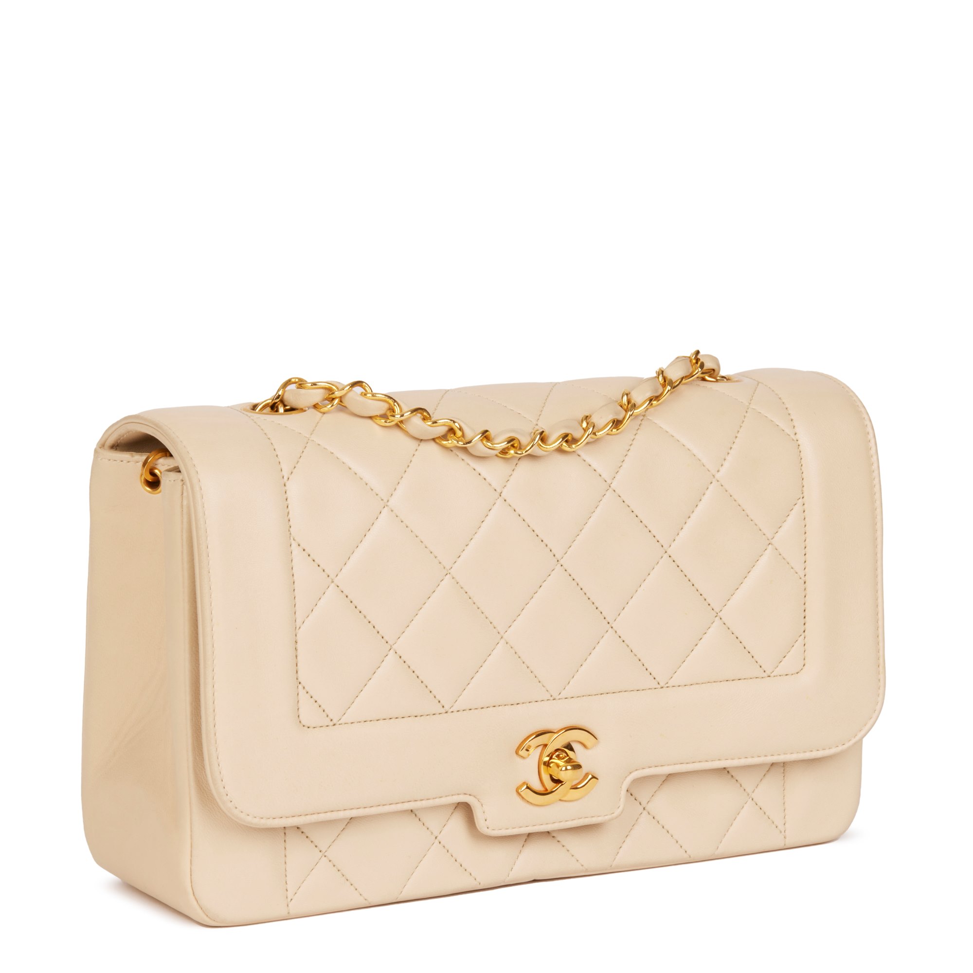 Chanel Ivory Quilted Lambskin Vintage Medium Diana Classic Single Flap Bag