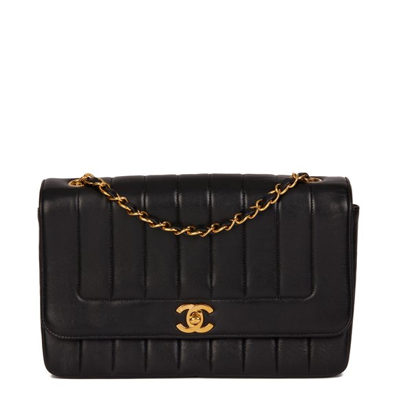 Chanel Black Vertical Quilted Lambskin Vintage Medium Classic Single Flap Bag