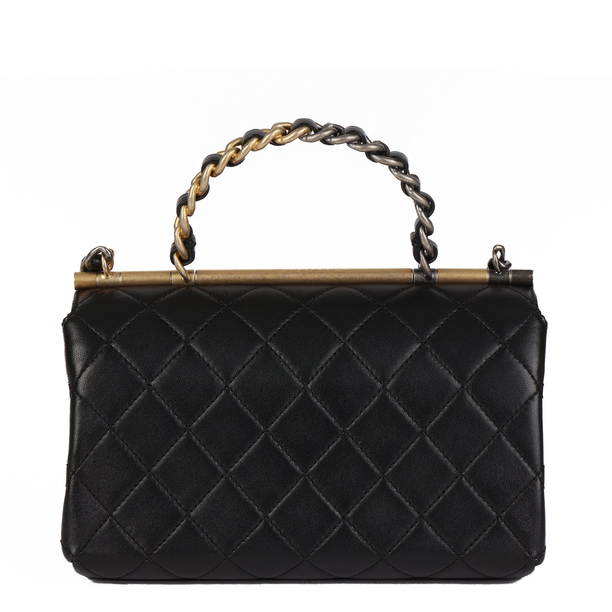 Chanel Black Quilted Lambskin Leather Small Classic Top Handle Flap Bag