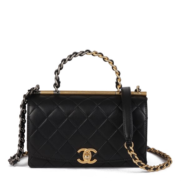 Chanel Black Quilted Lambskin Leather Small Classic Top Handle Flap Bag