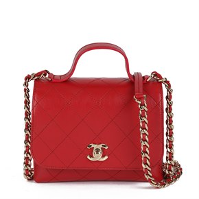 Chanel Red Quilted Lambskin Mini Classic Top Handle Flap Bag