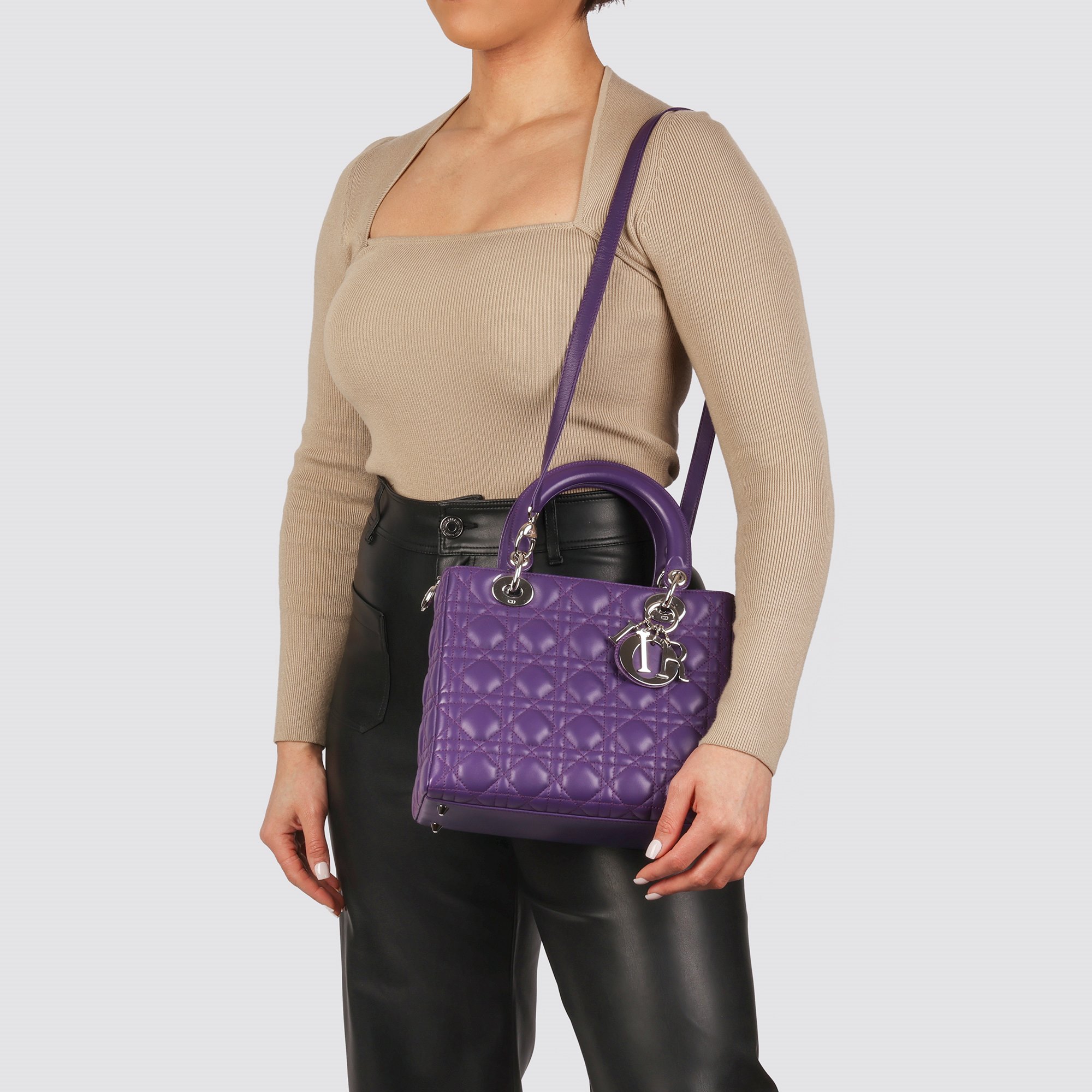 Christian Dior Violet Cannage Lambskin Leather Medium Lady Dior Bag