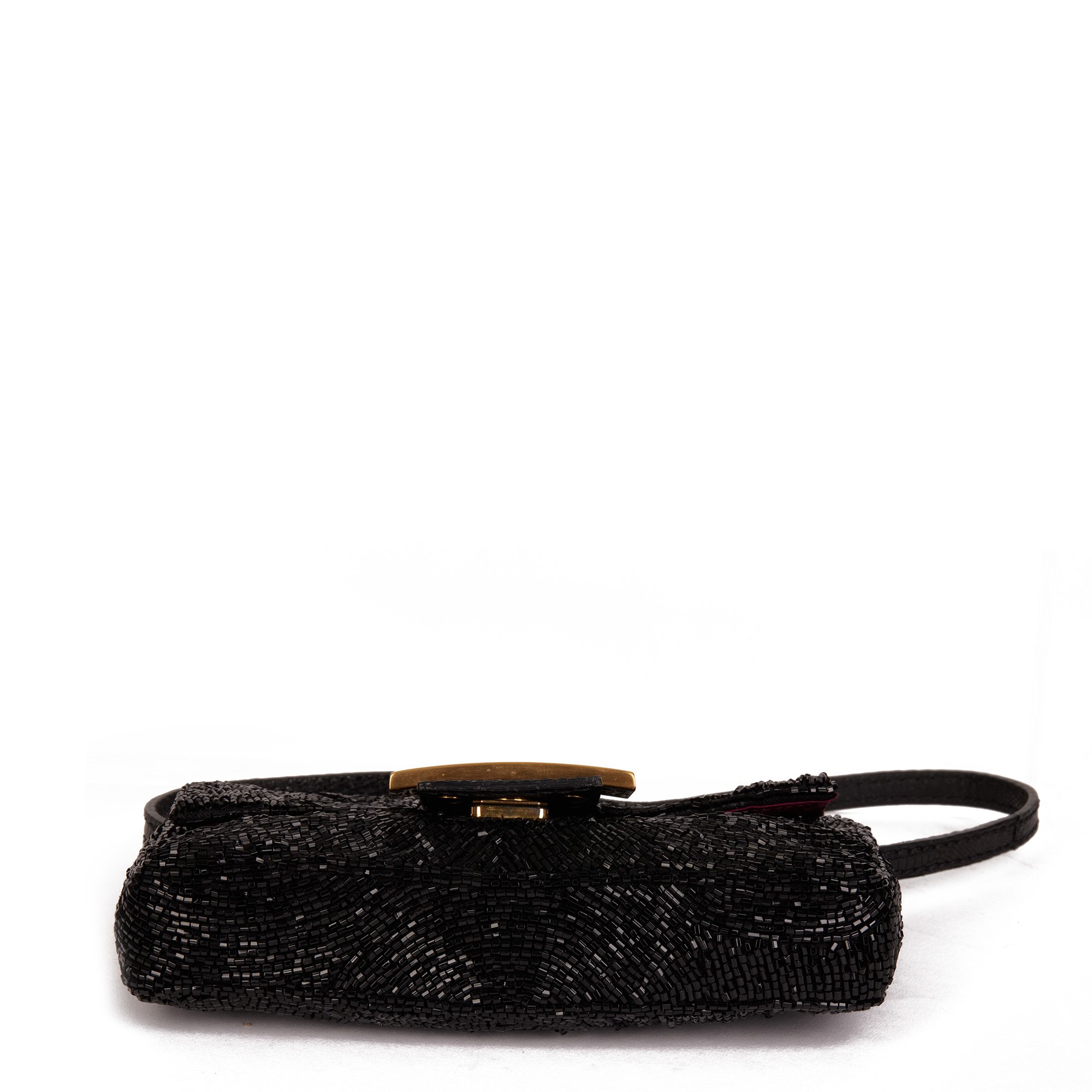 Fendi Black Sequin Embellishment & Lizard Leather Vintage Mini Baguette