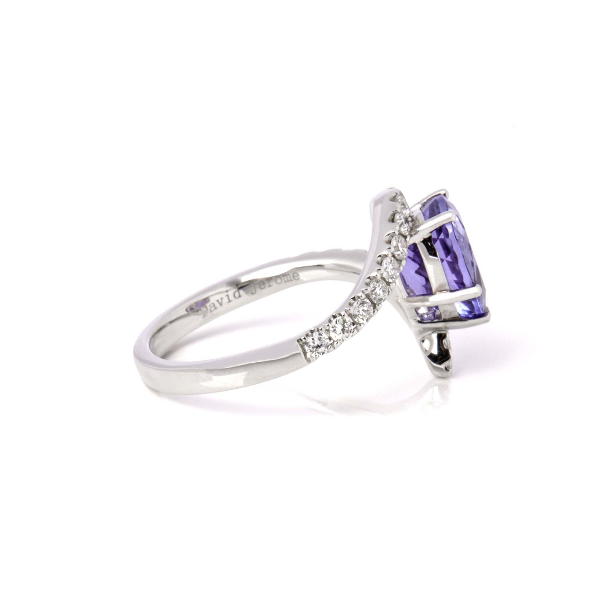 David Jerome Certified 2.39ct Pear Cut Tanzanite and Diamond Ring