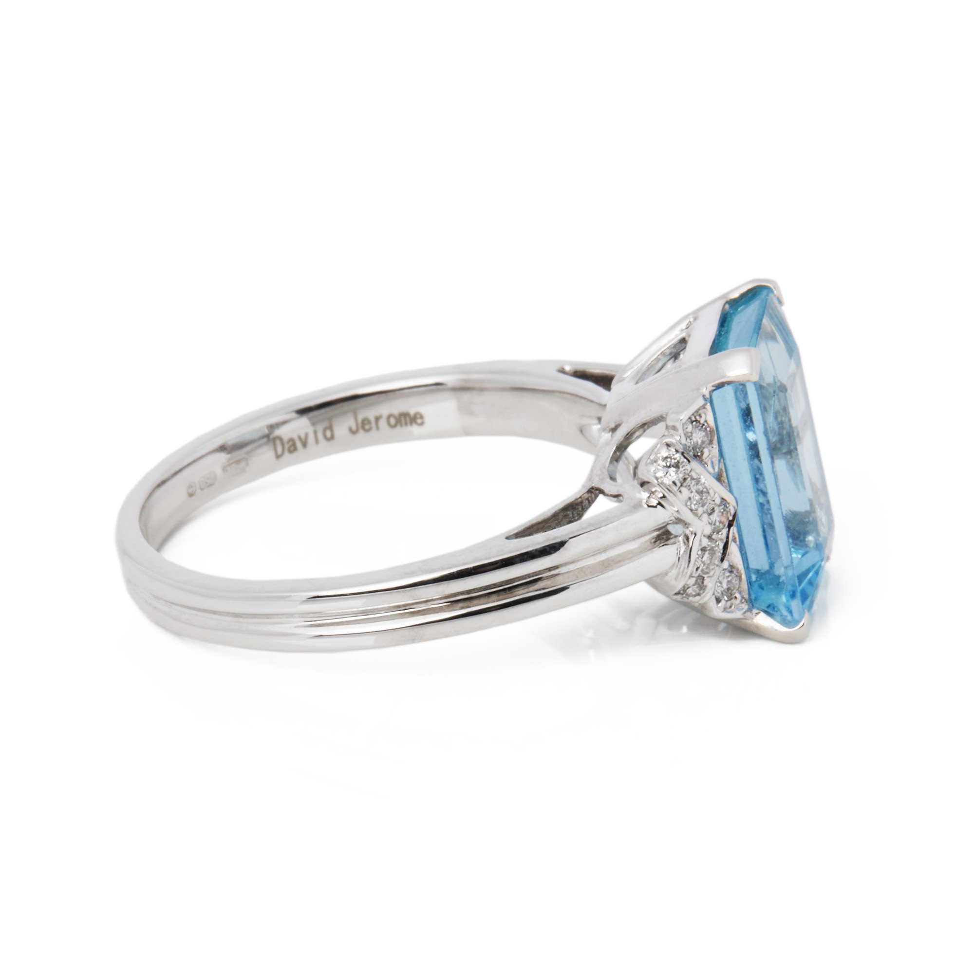 David Jerome Certified 3.22ct Emerald Cut Aquamarine and Diamond Ring