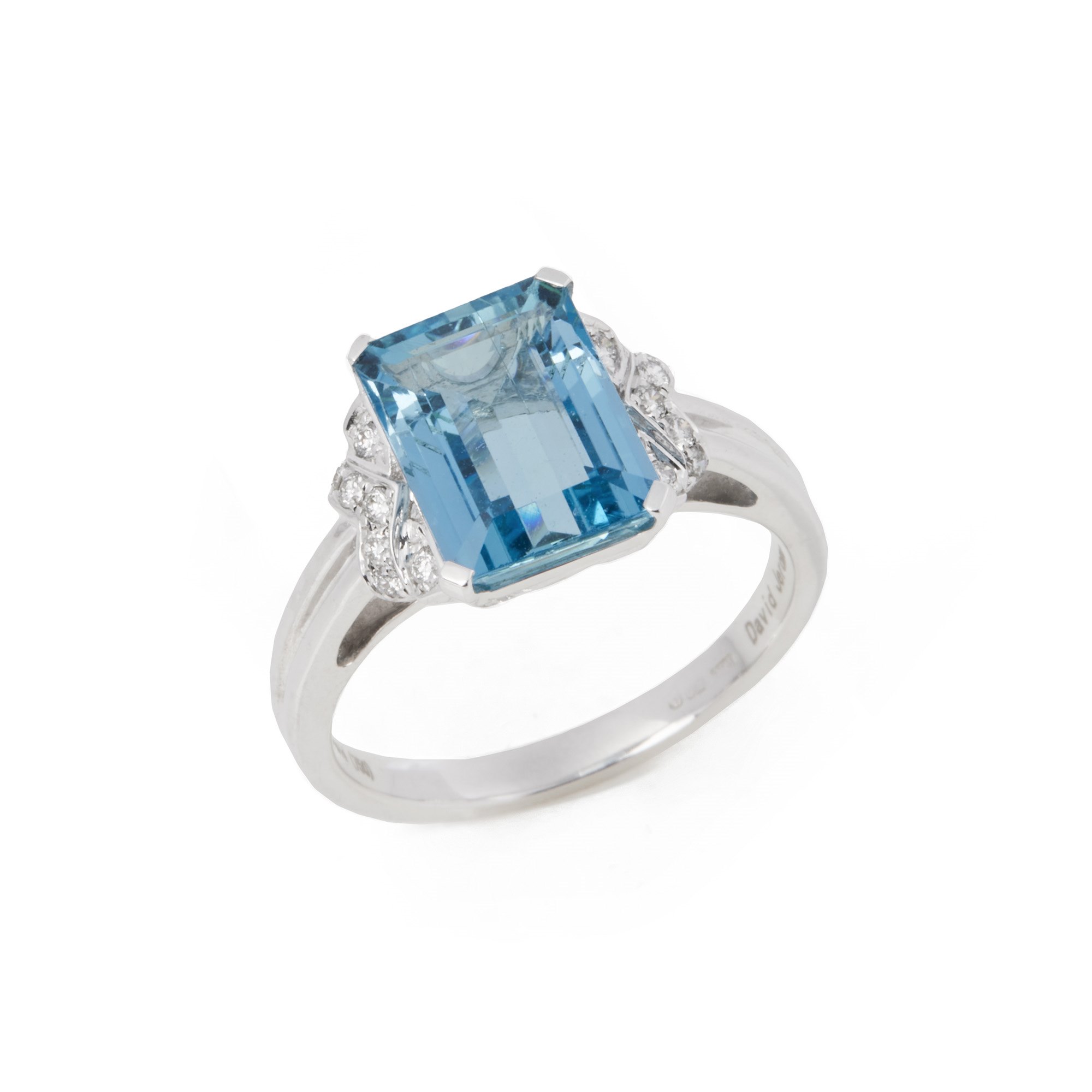 David Jerome Certified 3.22ct Emerald Cut Aquamarine and Diamond Ring