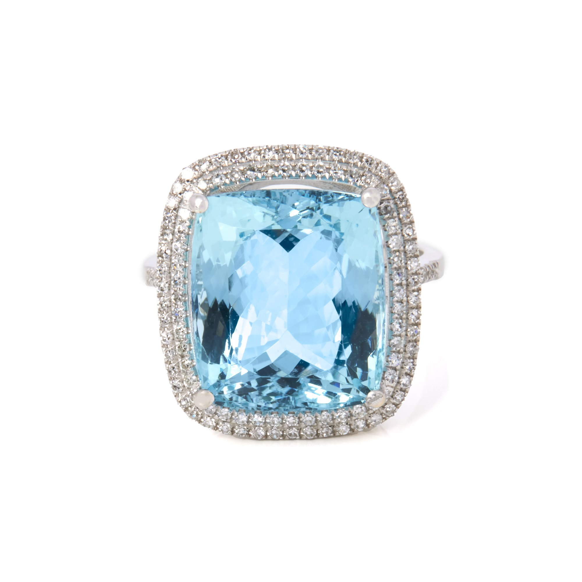 David Jerome Certified 12.56ct Cushion Cut Aquamarine and Diamond Ring