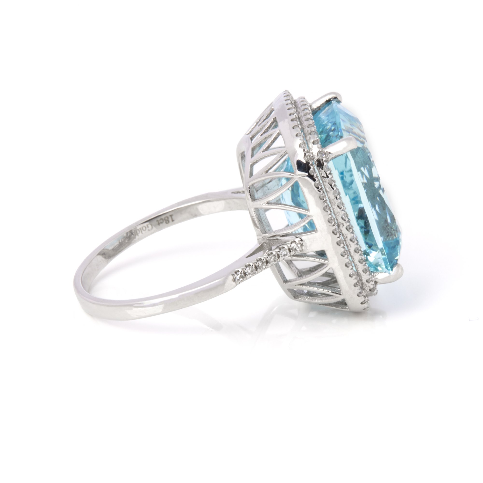 David Jerome Certified 12.56ct Cushion Cut Aquamarine and Diamond Ring