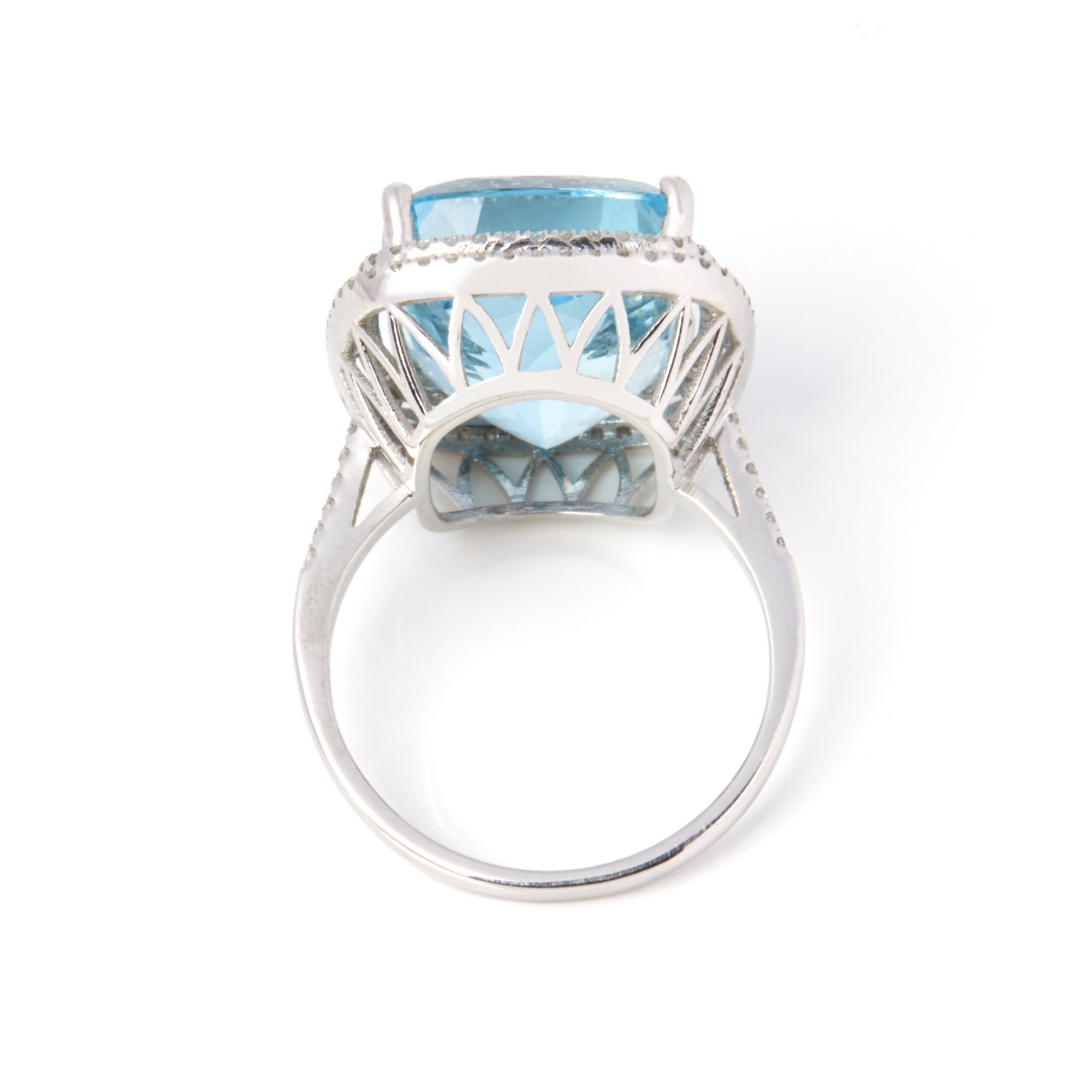 David Jerome Certified 12.56ct Cushion Cut Aquamarine and Diamond Ring