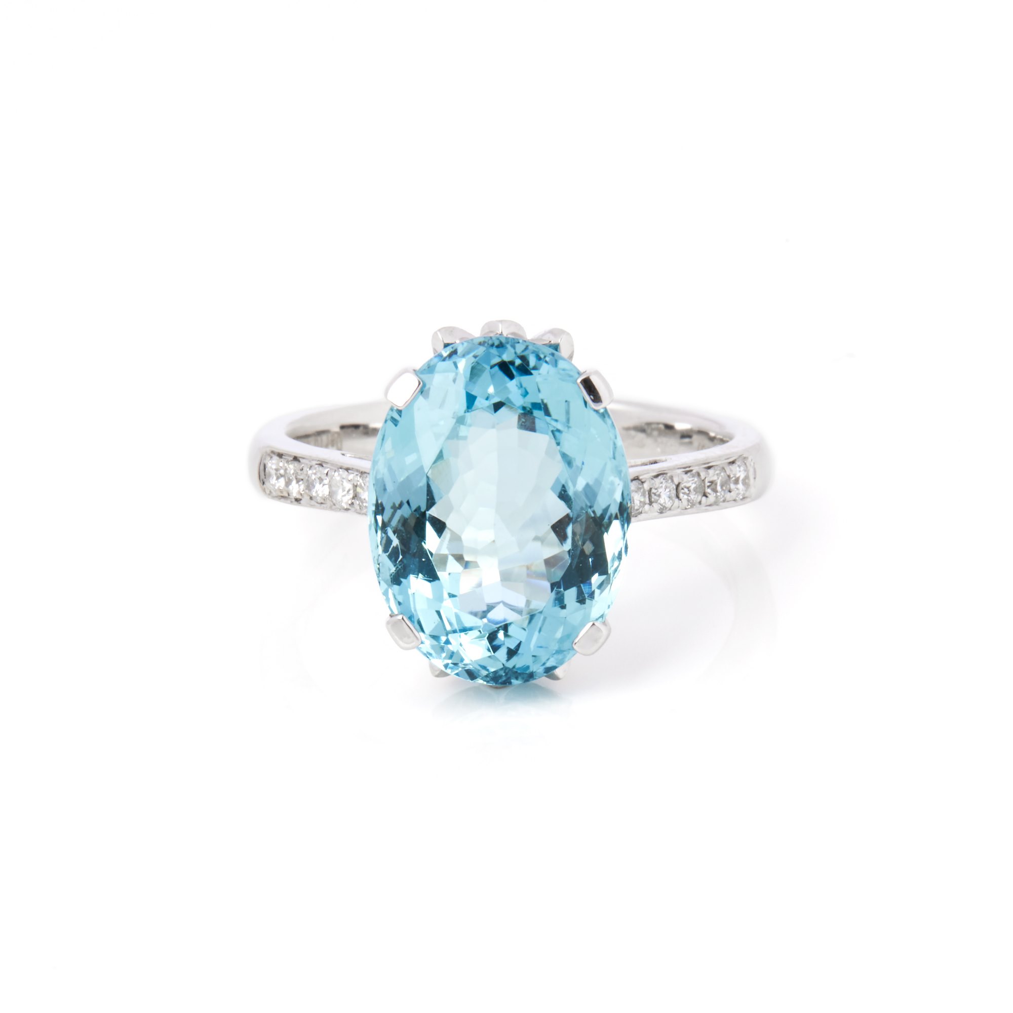 David Jerome Certified 5.62ct Oval Cut Aquamarine and Diamond Ring