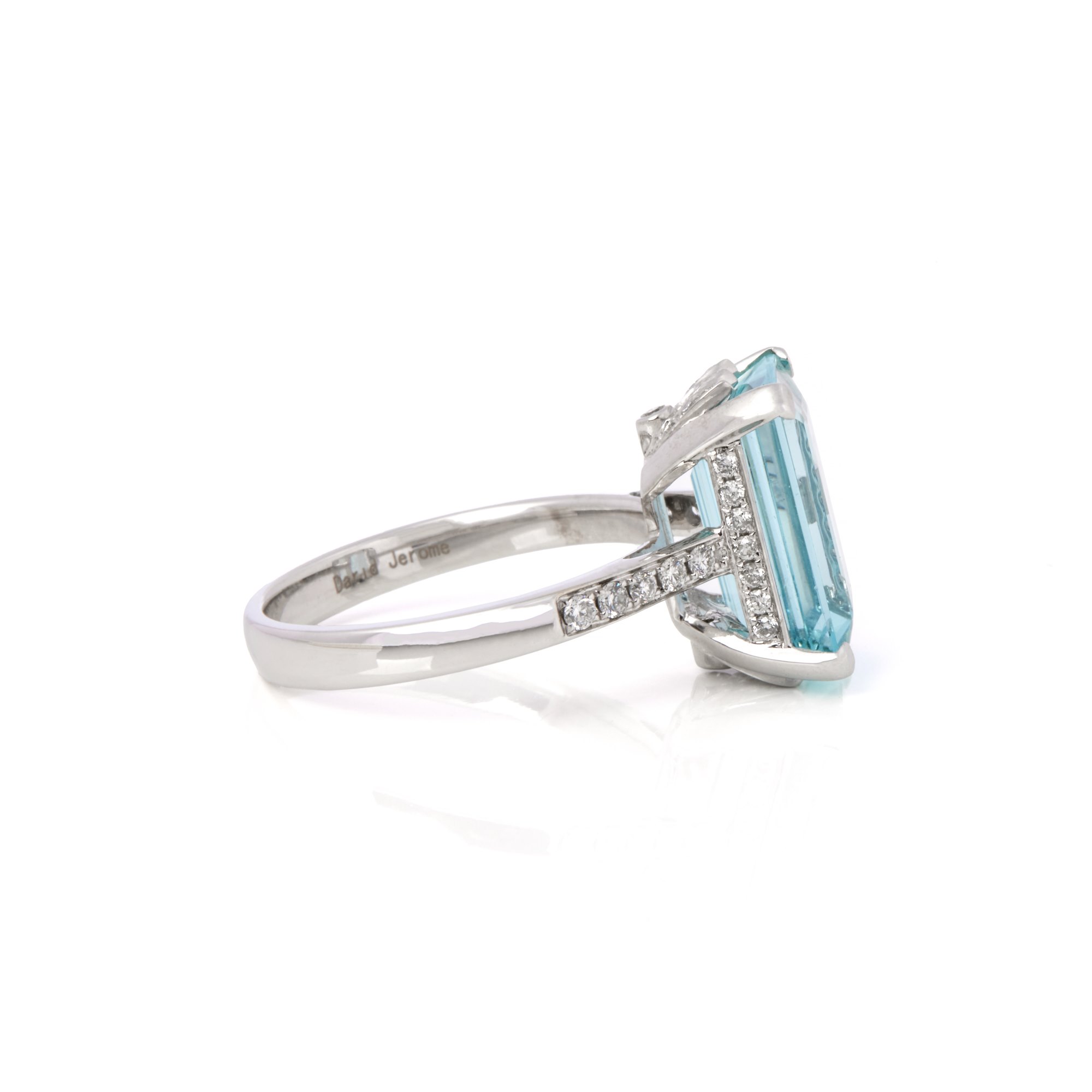 David Jerome Certified 5.61ct Emerald Cut Aquamarine and Diamond Ring