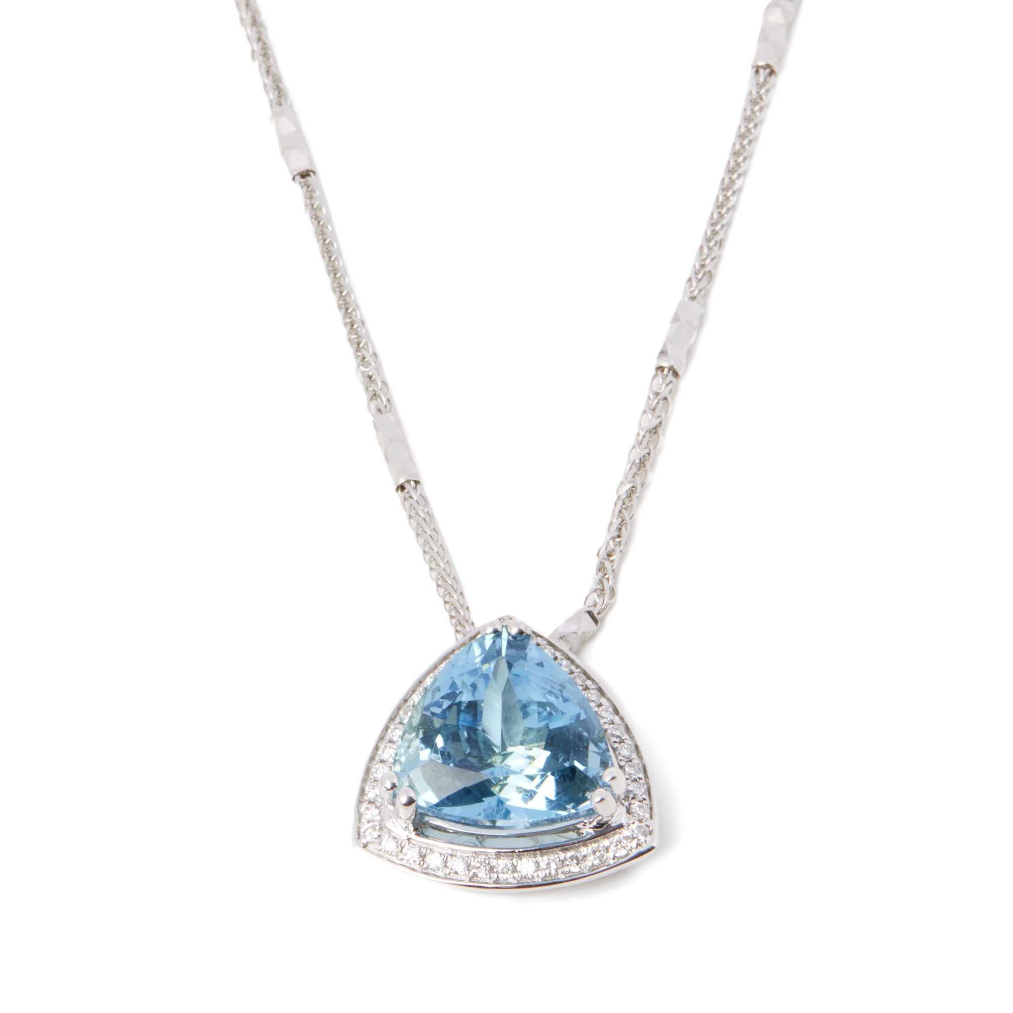 David Jerome Certified 5.76ct Trillion Cut Aquamarine and Diamond Pendant