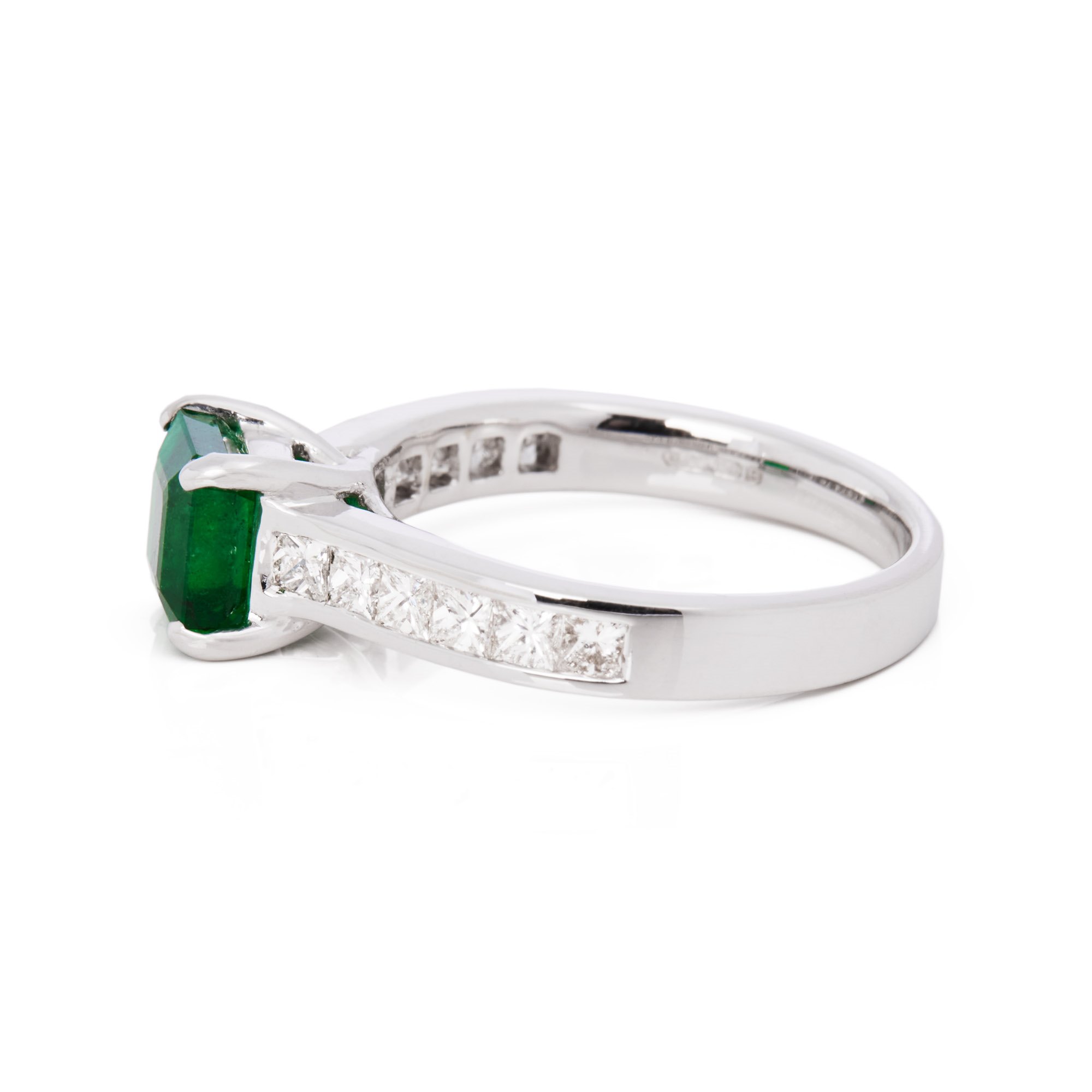 David Jerome Certified 1.15ct Square Cut Emerald and Diamond Ring