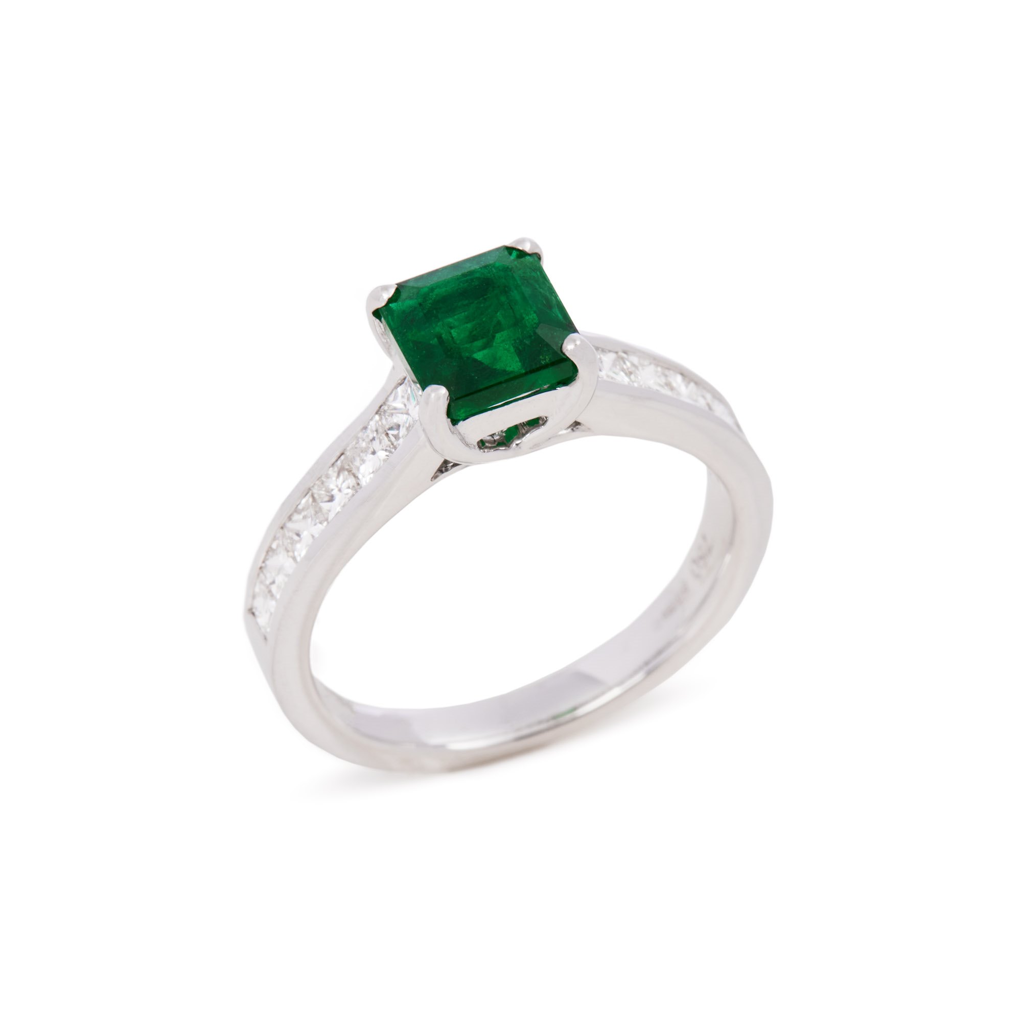 David Jerome Certified 1.15ct Square Cut Emerald and Diamond Ring