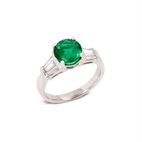 David Jerome Certified 1.91ct Round Cut Emerald and Diamond Ring
