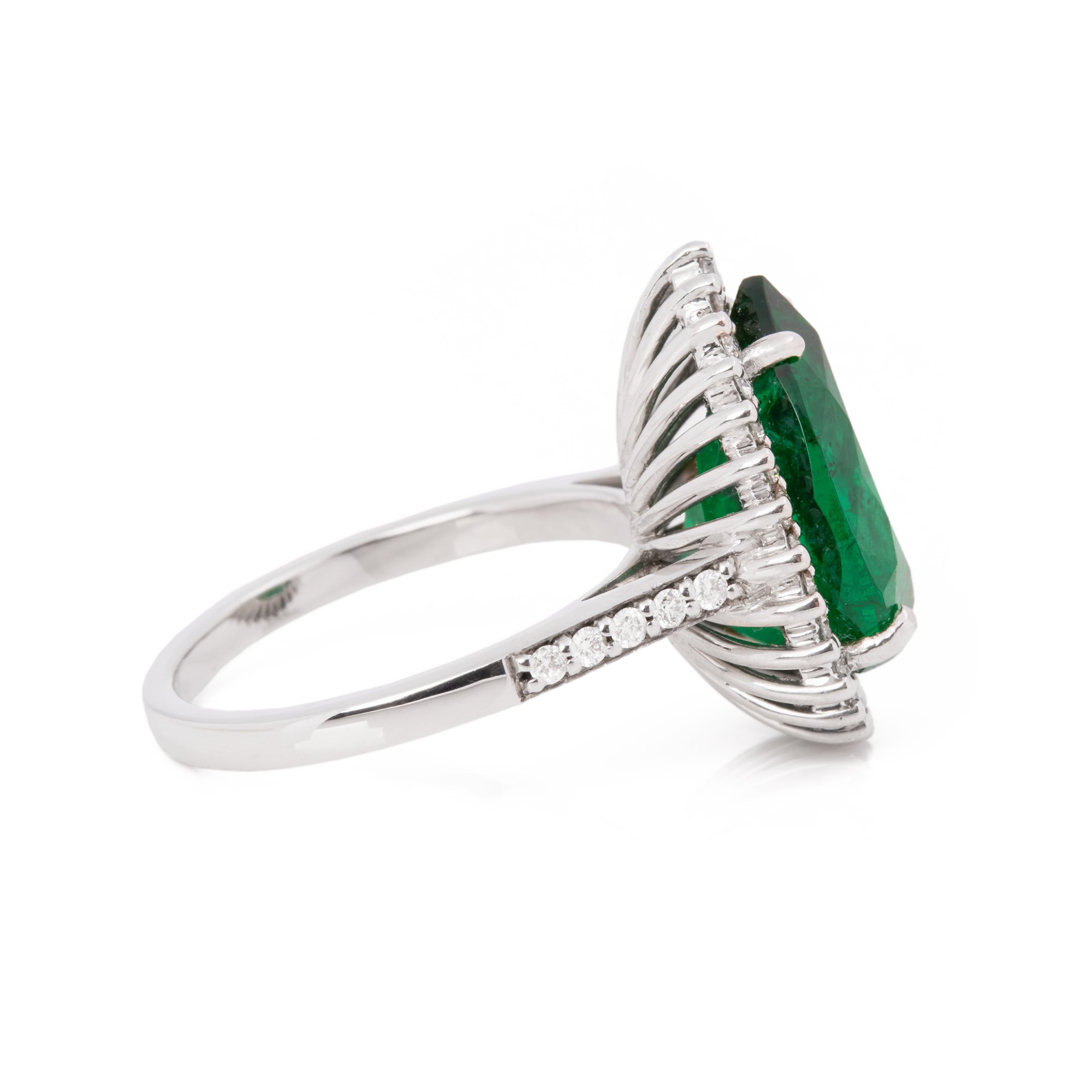 David Jerome Certified 5.92ct Pear Cut Emerald and Diamond Ring
