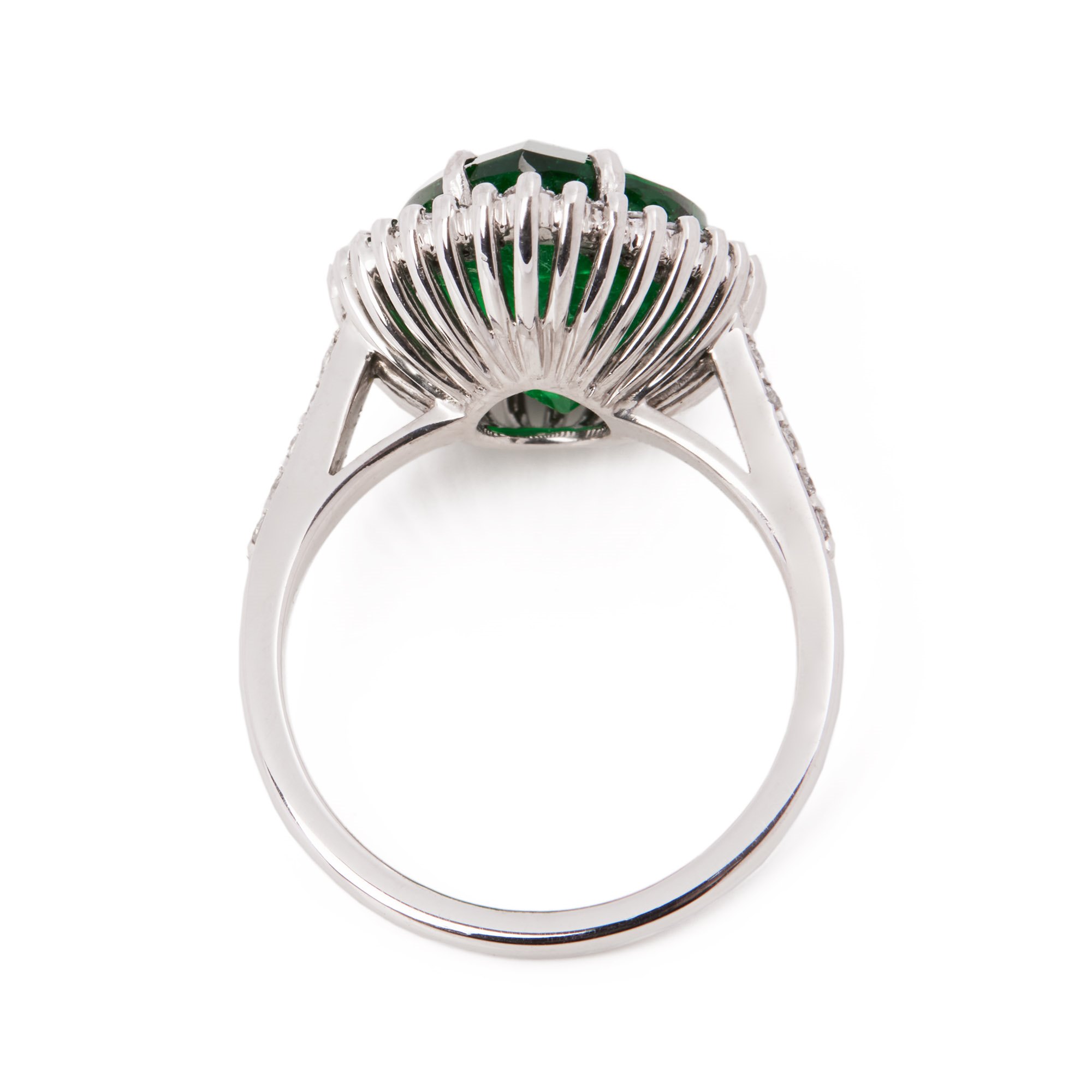 David Jerome Certified 5.92ct Pear Cut Emerald and Diamond Ring