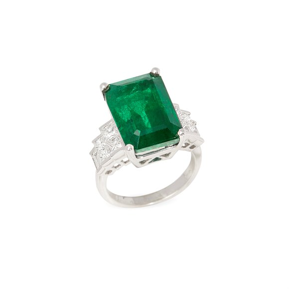 David Jerome Certified 4.8ct Untreated Colombian Emerald Cut Emerald and Diamond Ring