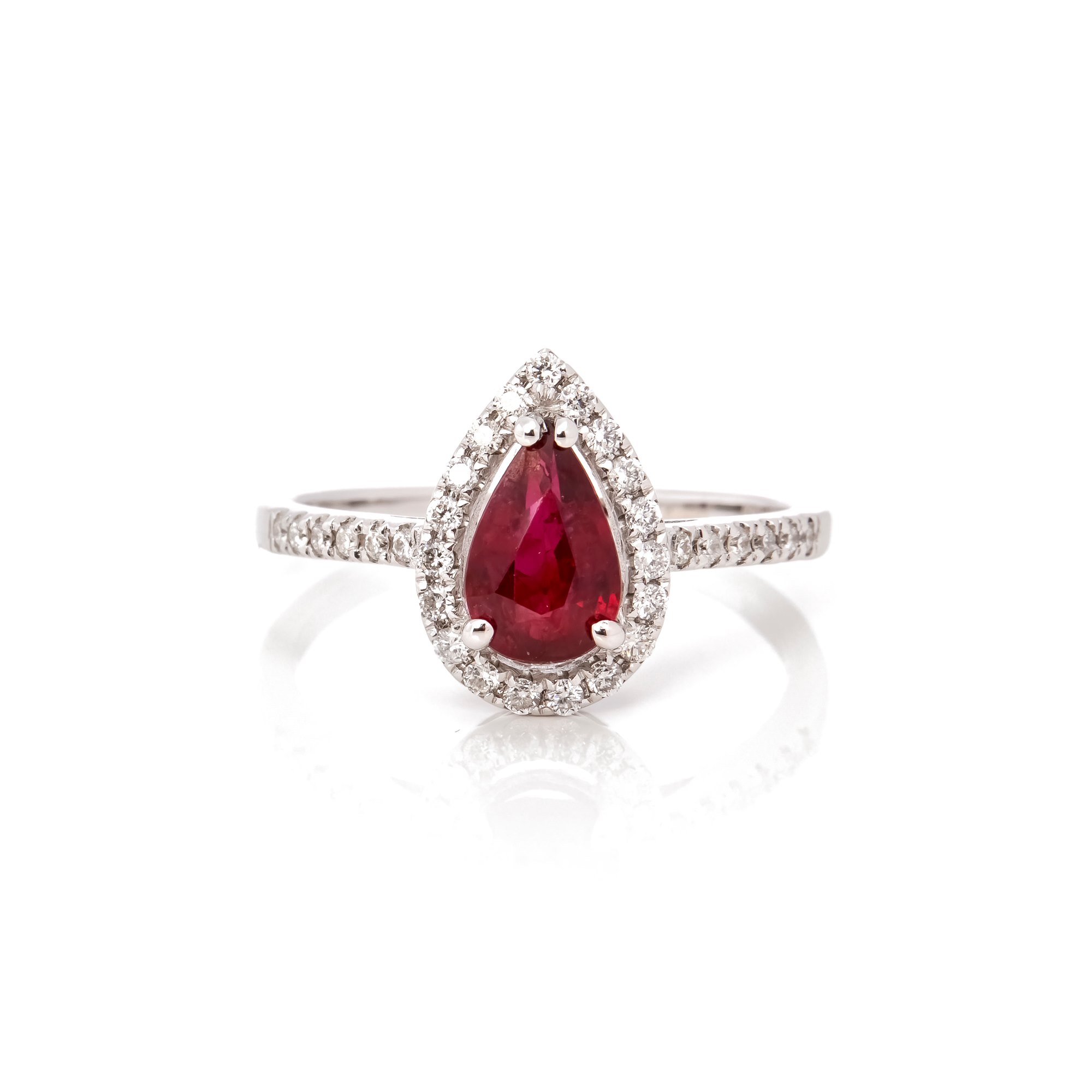 David Jerome Certified 1.11ct Pear Cut Ruby and Diamond Ring