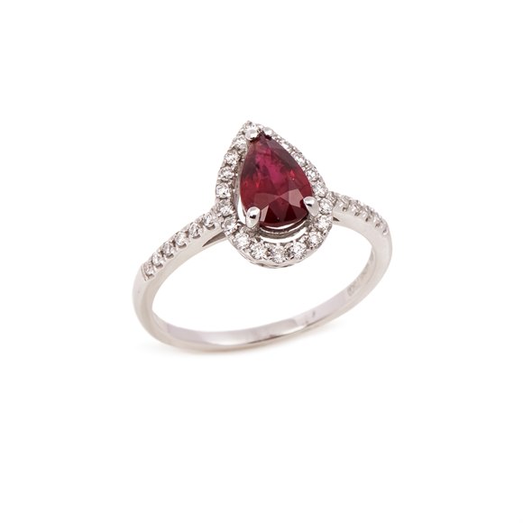 David Jerome Certified 1.11ct Pear Cut Ruby and Diamond Ring