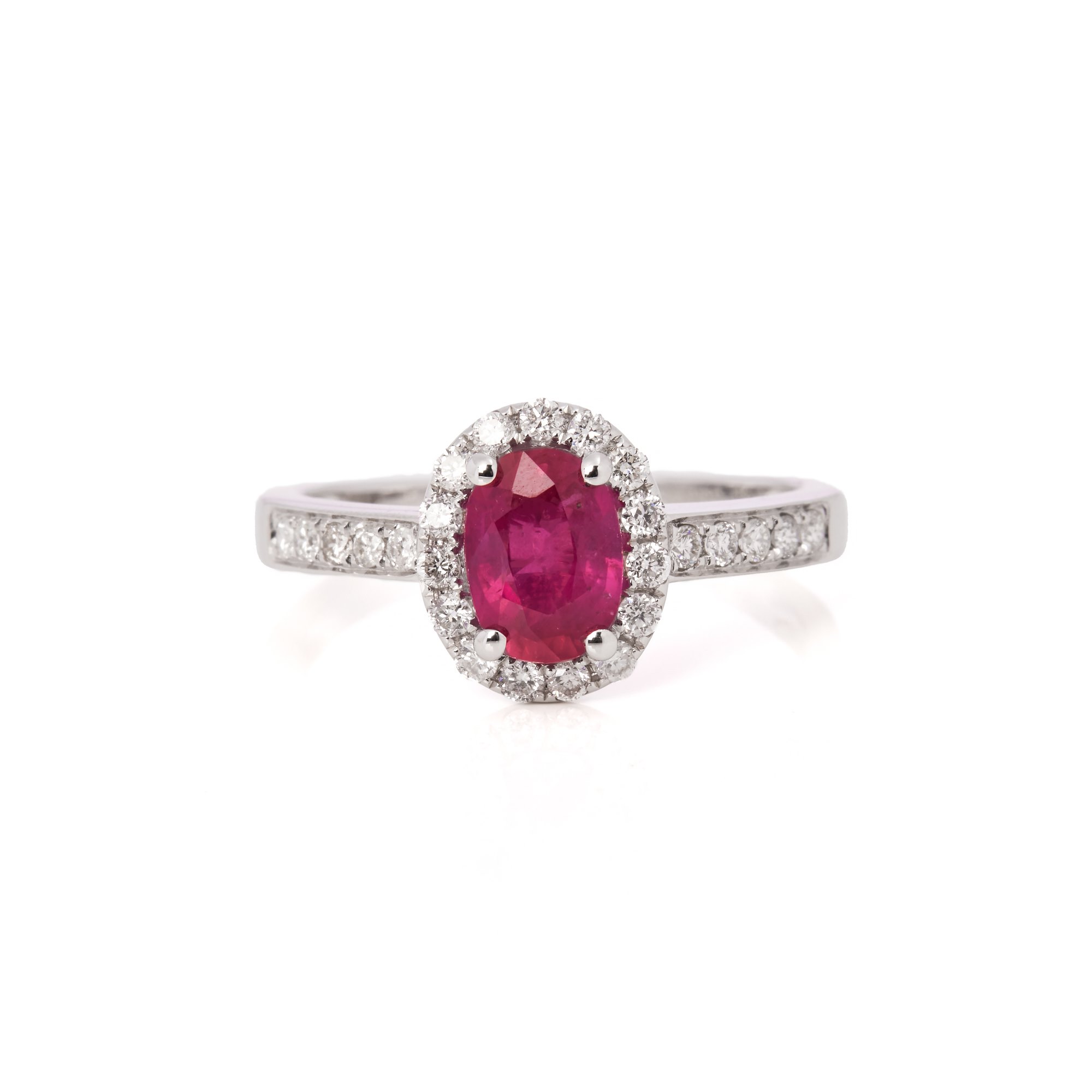 David Jerome Certified 1.17ct Oval Cut Ruby and Diamond Ring