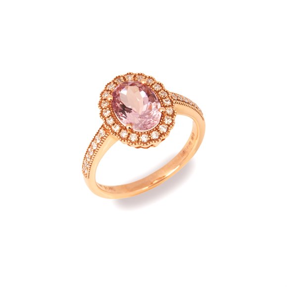David Jerome Certified 1.76ct Oval Cut Morganite and Diamond Ring