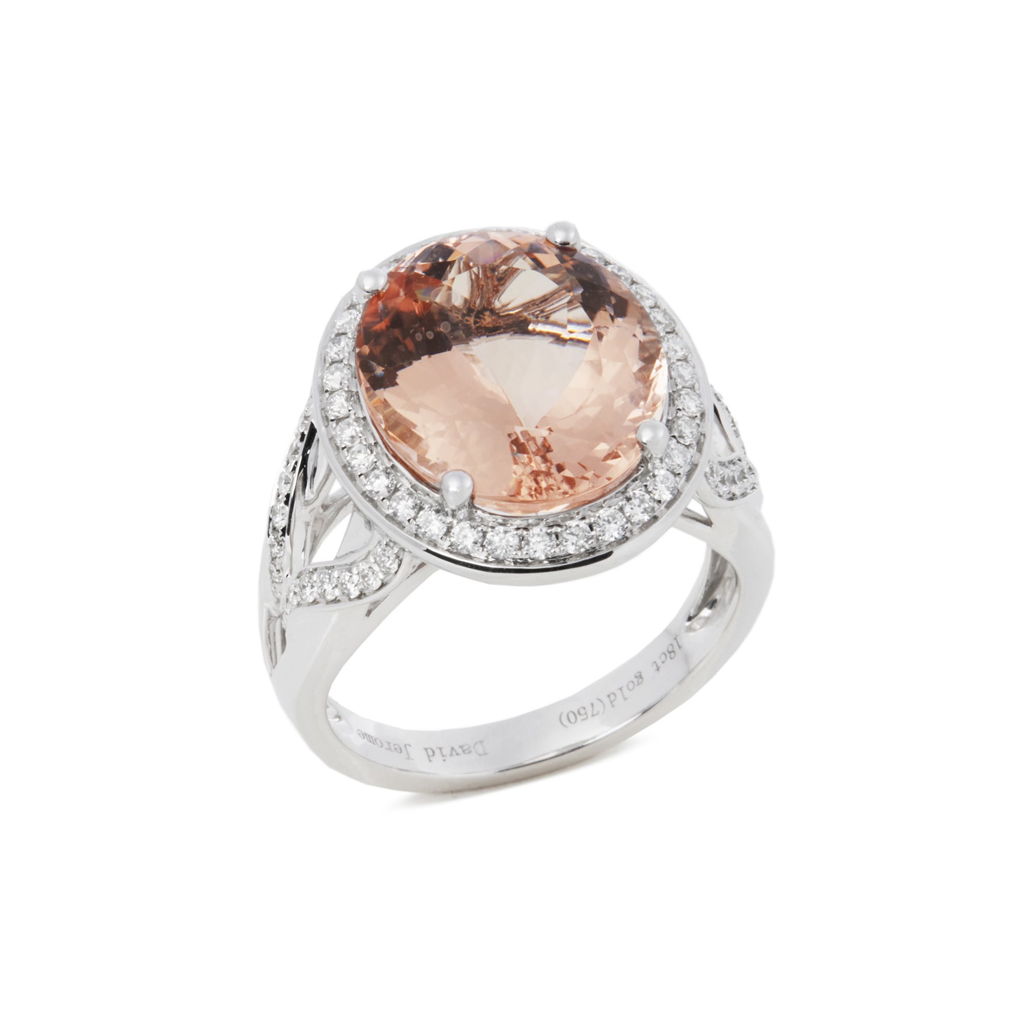David Jerome Certified 6.98ct Oval Cut Morganite and Diamond Ring