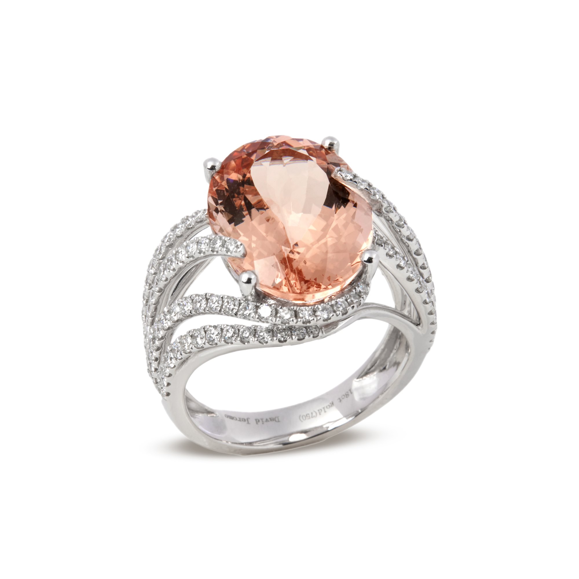 David Jerome Certified 9.12ct Oval Cut Morganite and Diamond Ring